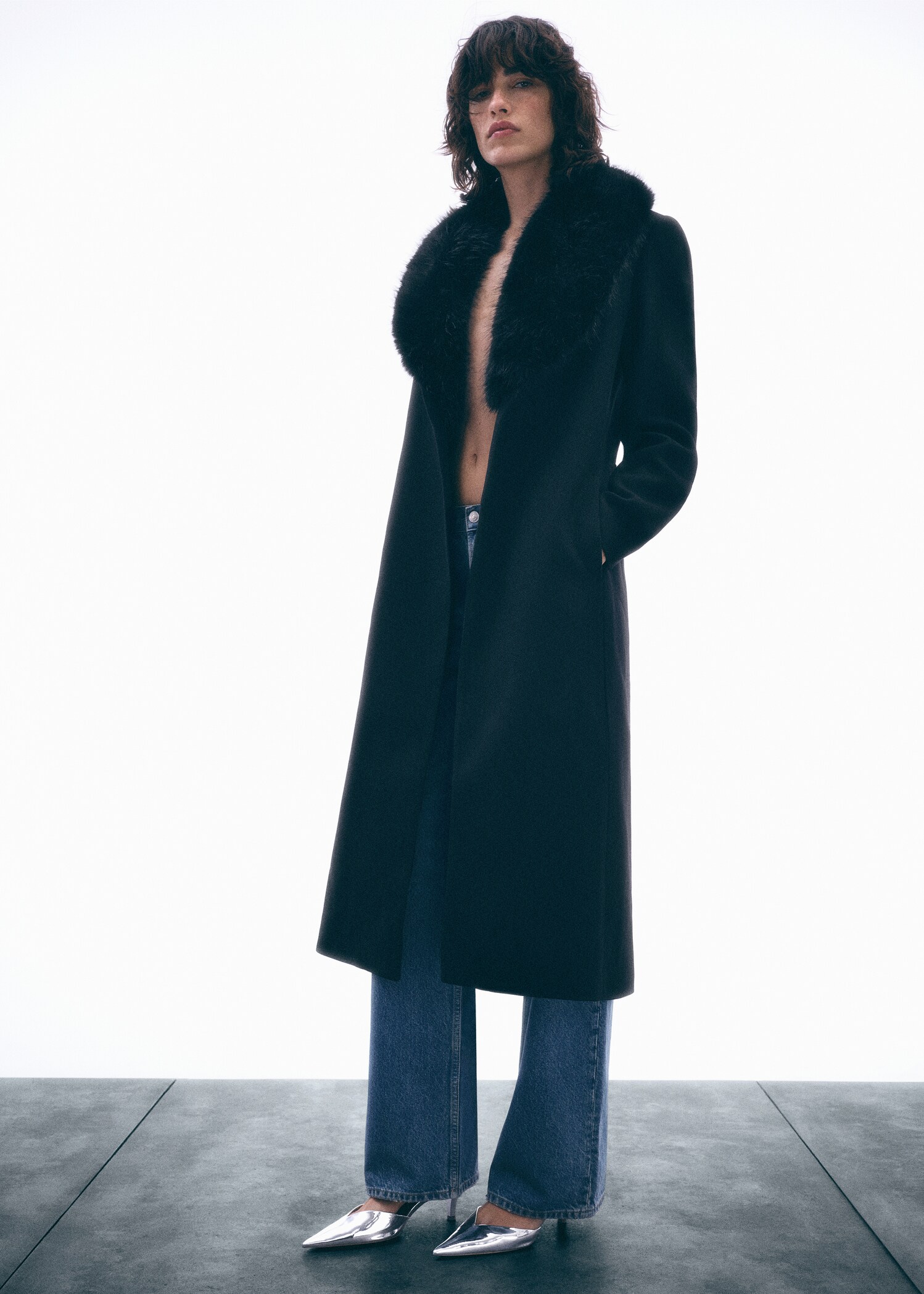 Manteau laine Manteco col imitation fourrure amovible - Détail de l'article 6
