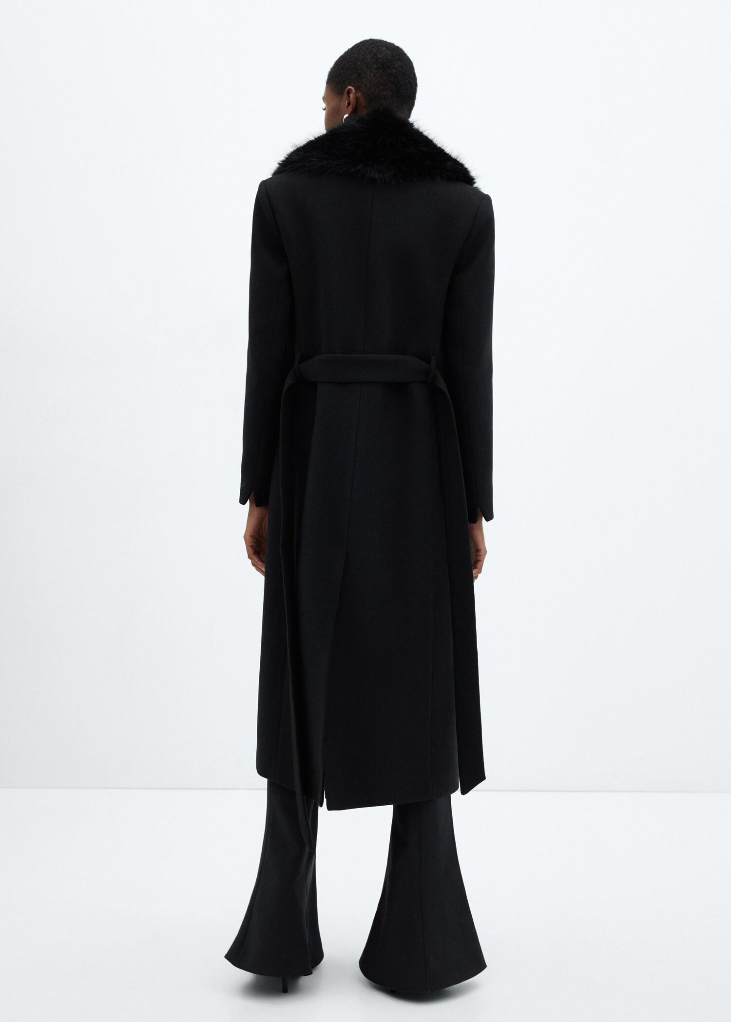 Manteau laine Manteco col imitation fourrure amovible - Verso de l’article