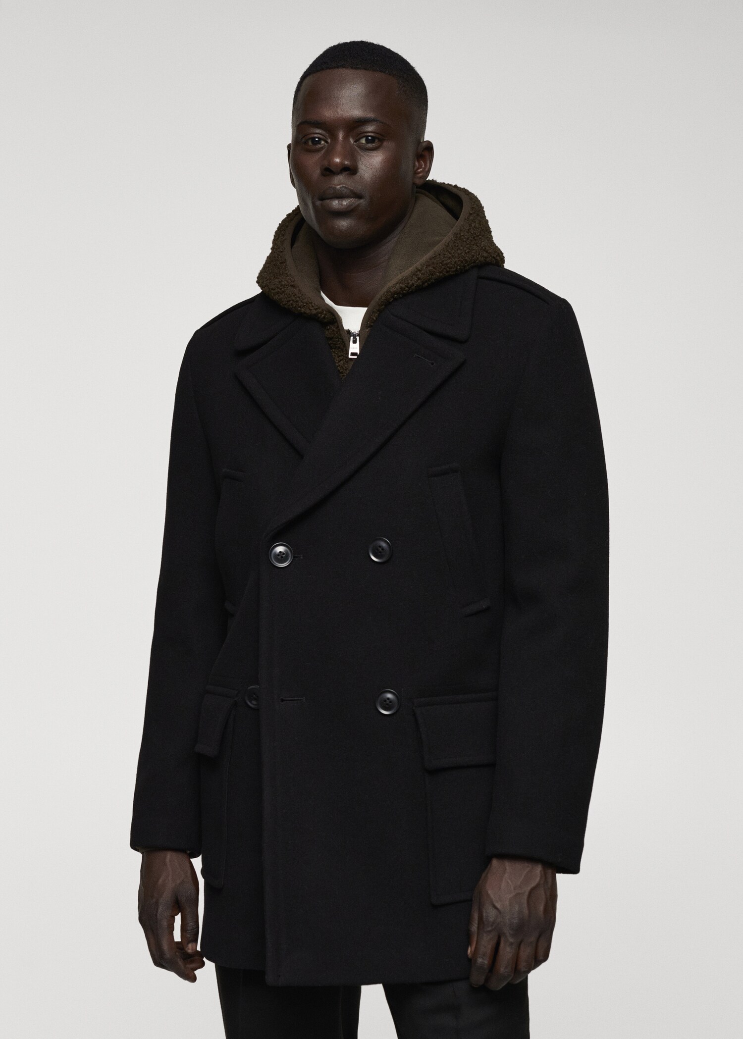 Recycled wool double-breasted coat - Medium plane