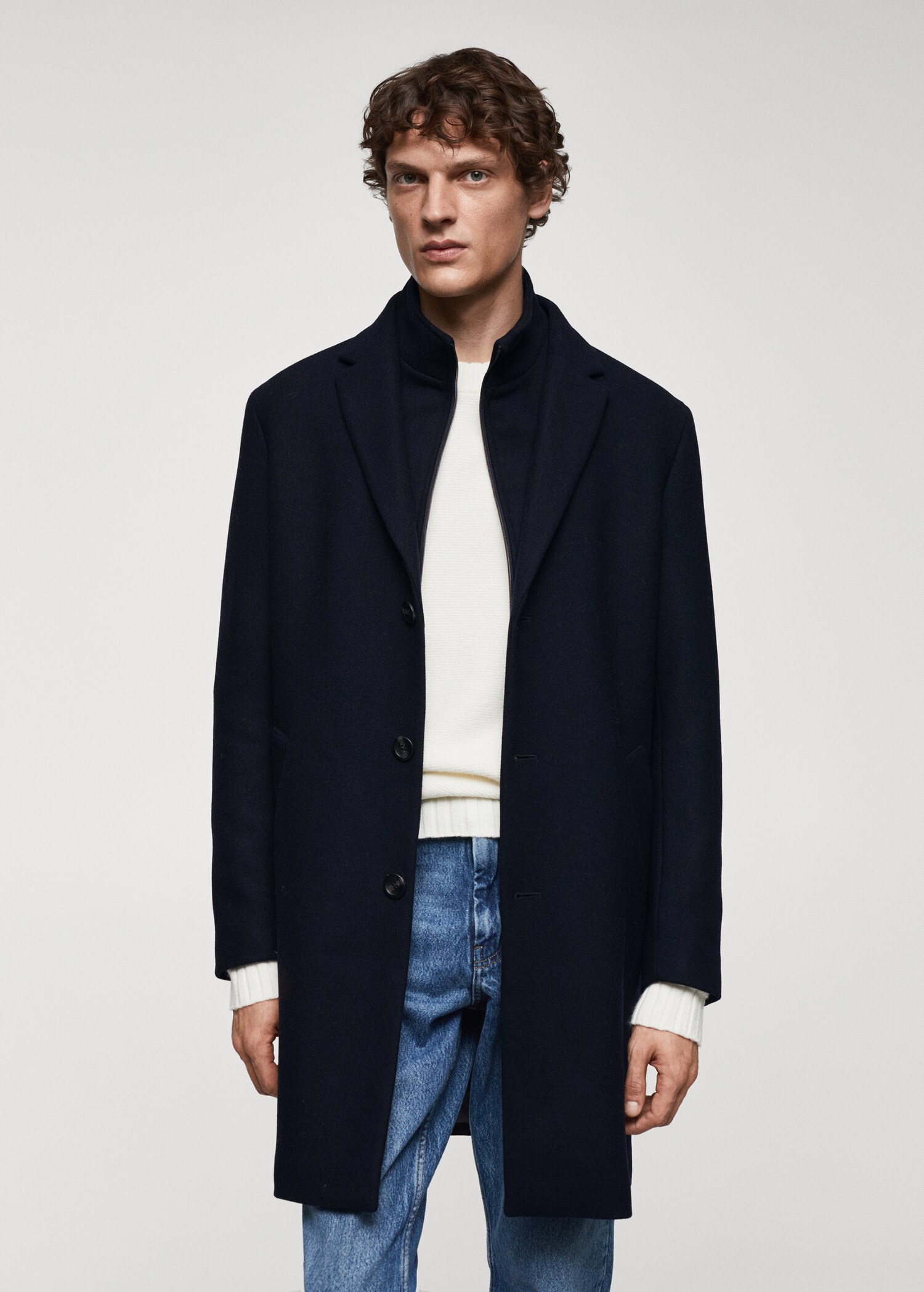 Wool coat with detachable collar - Medium plane