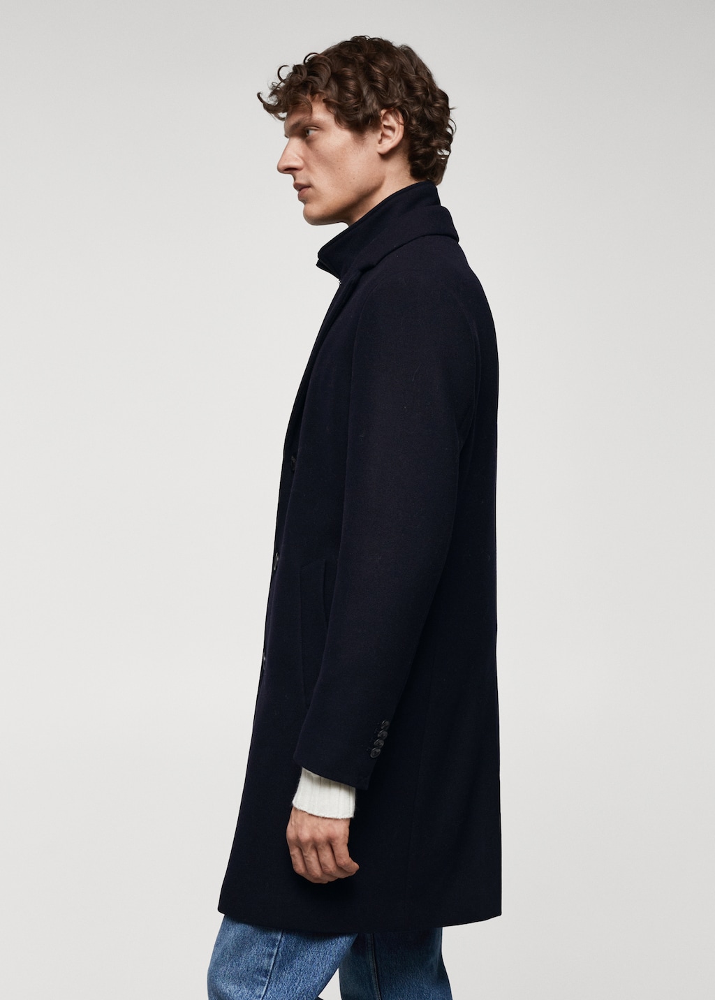 ジャケット・アウター loose wool blend soutien collar coat Wool coat with detachable collar - Men | MANGO OUTLET Romania