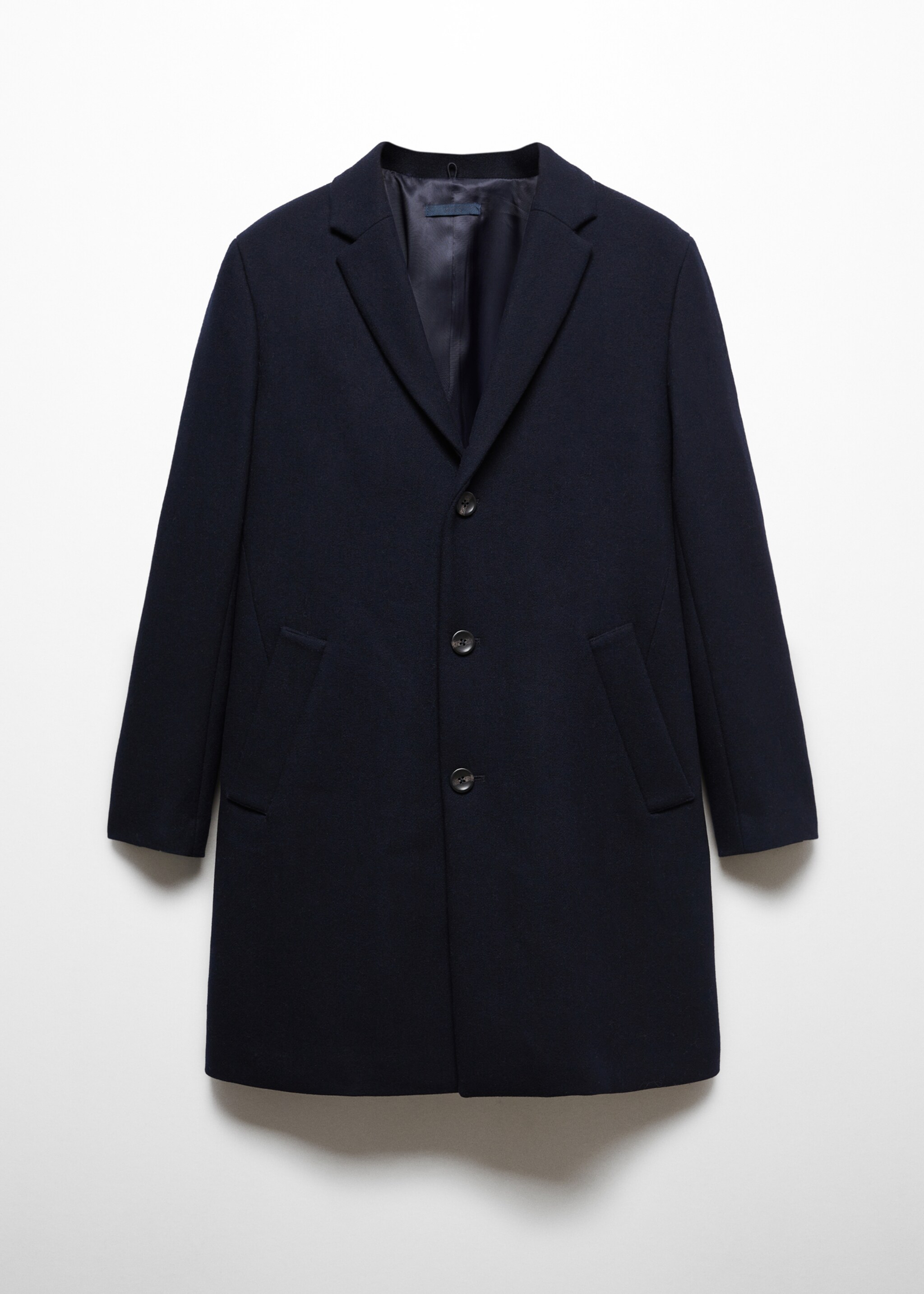 Wool coat with detachable collar - Details of the article 8, Dark Navy. Ref: 67020626-00.