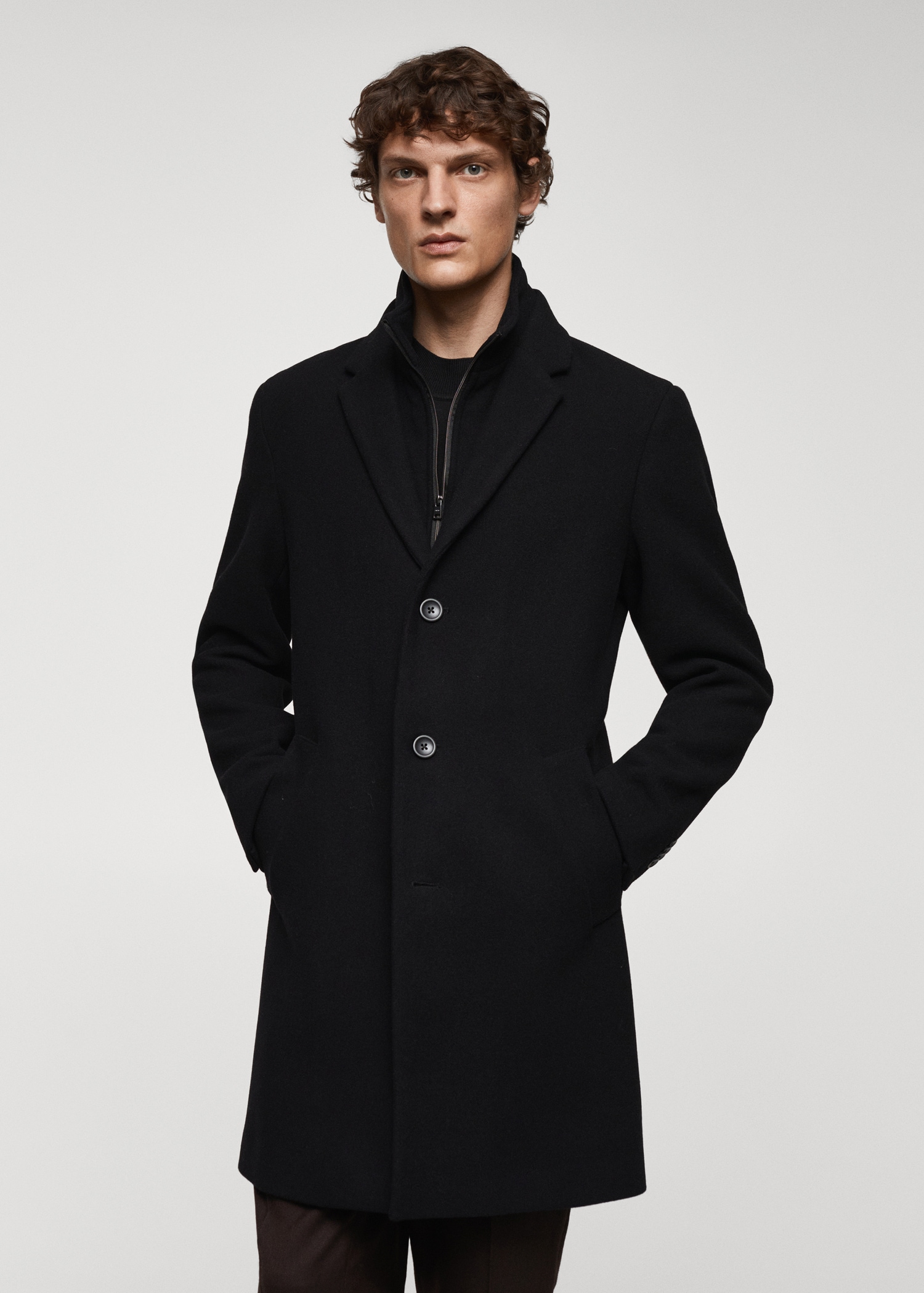 Wool coat with detachable collar Men MANGO OUTLET Netherlands