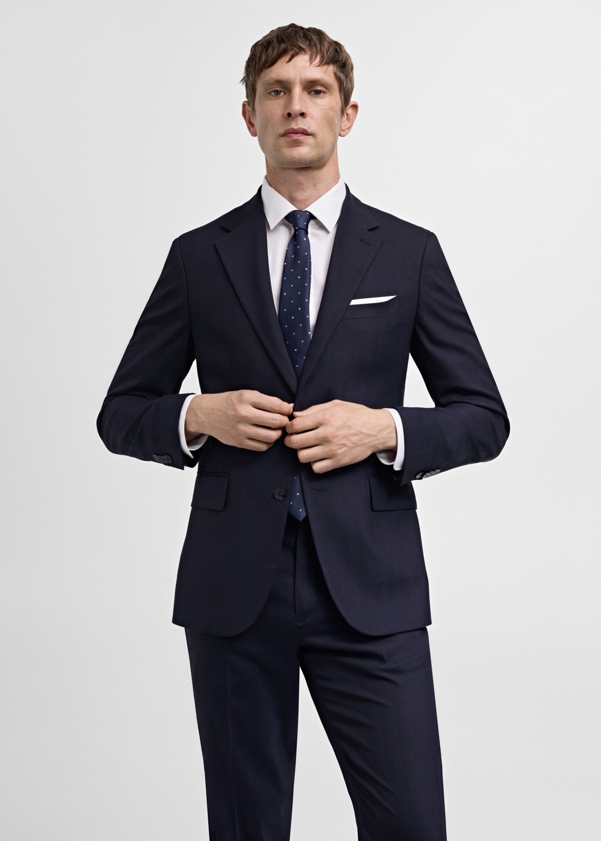 Blazer de fato de lã fria slim fit com ziguezagues - Plano médio