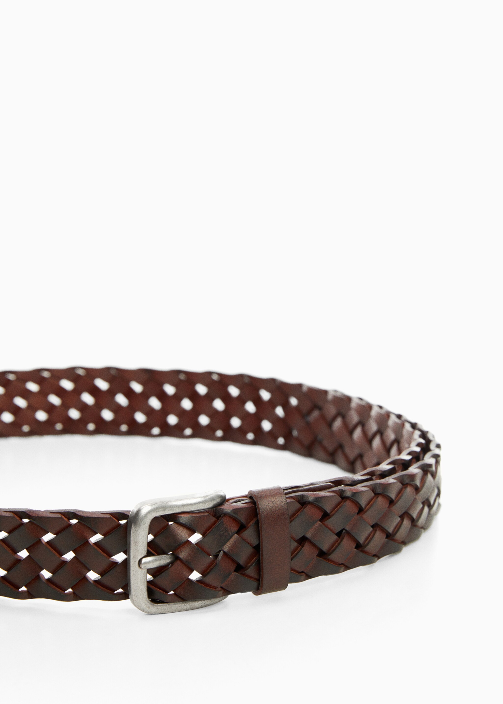 Braided leather belt - Medium plane, Brown. Ref: 67020643-00.