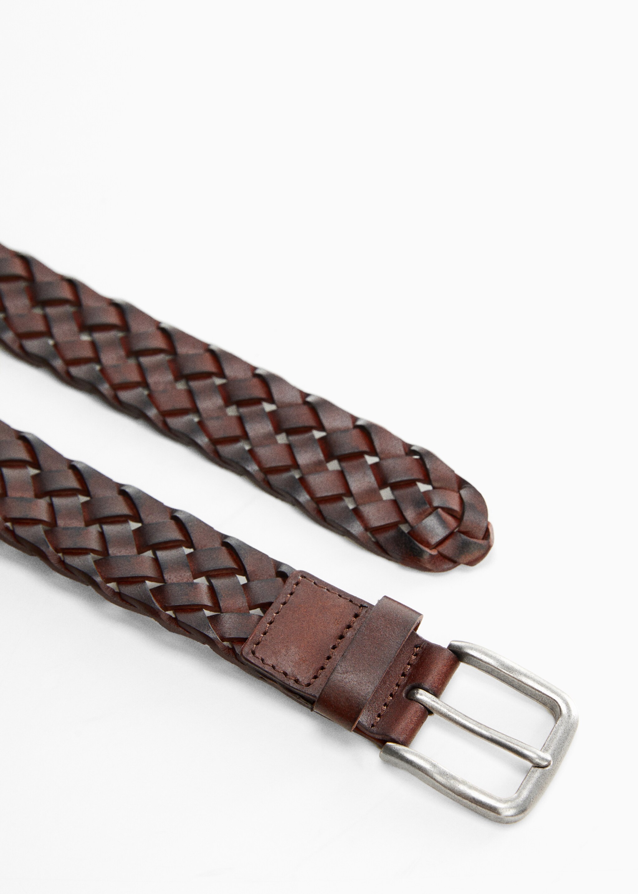 Braided leather belt - Details of the article 1, Brown. Ref: 67020643-00.