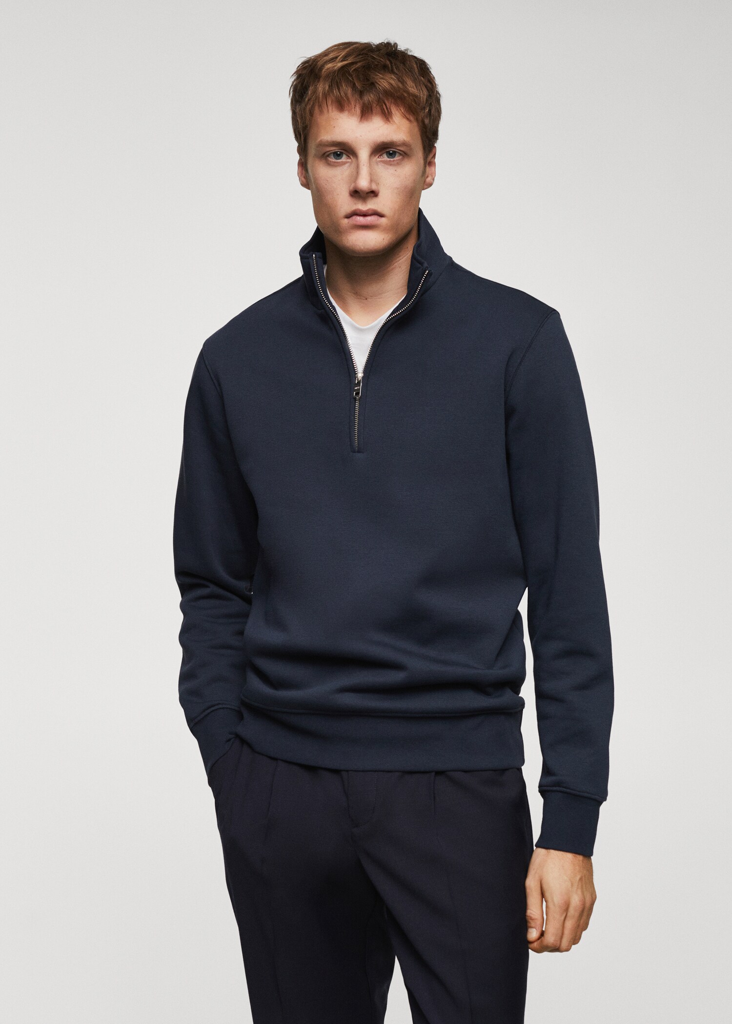 Baumwollsweatshirt mit Zip-Kragen - Mittlere Ansicht