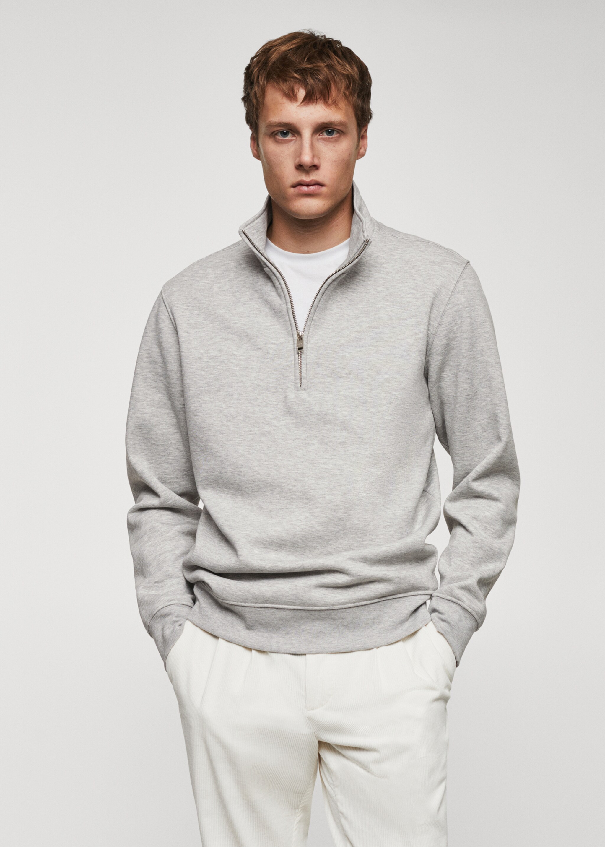 Baumwollsweatshirt mit Zip-Kragen - Mittlere Ansicht
