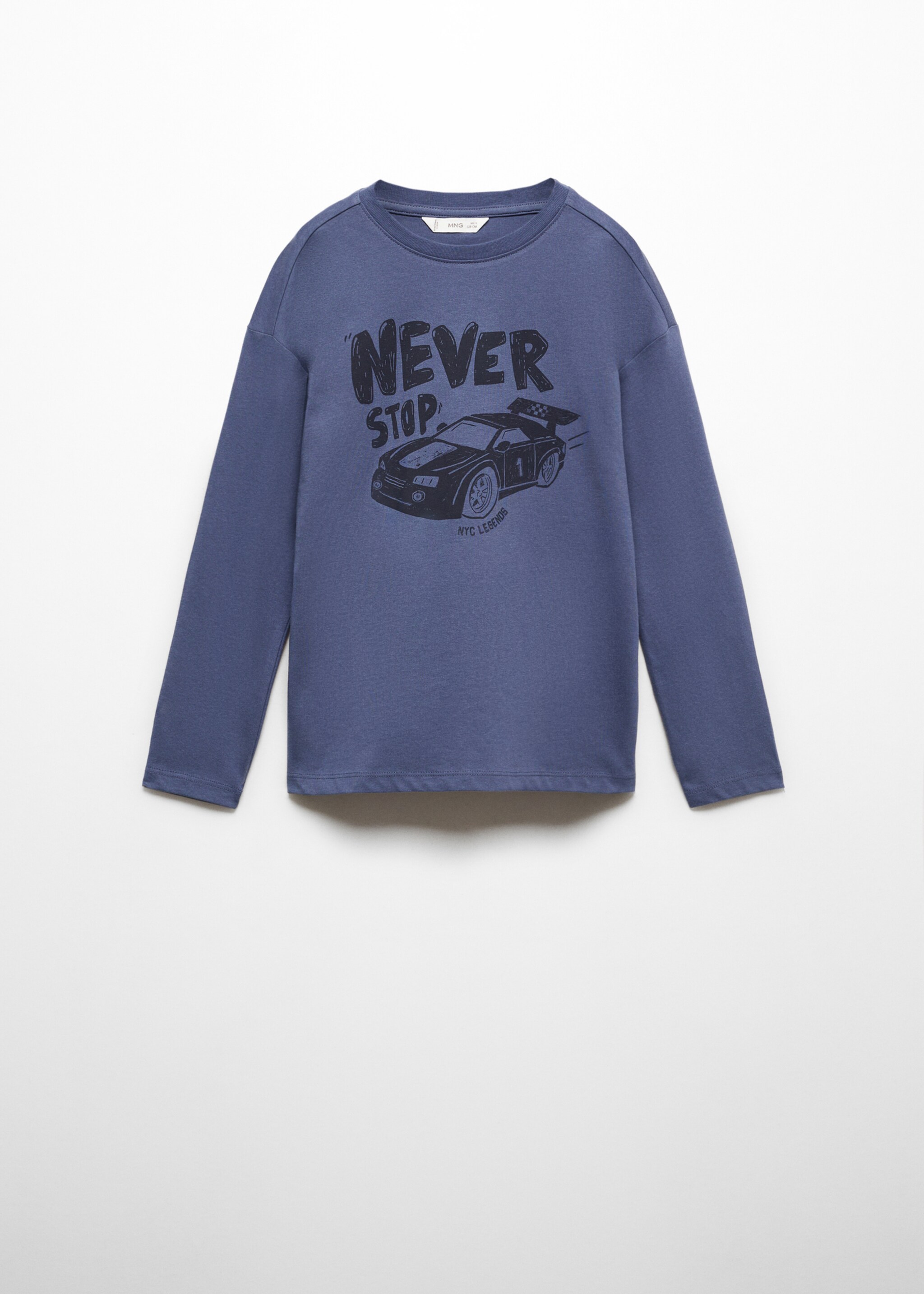 Printed long sleeve t-shirt - Article without model, Blue. Ref: 67020659-00.