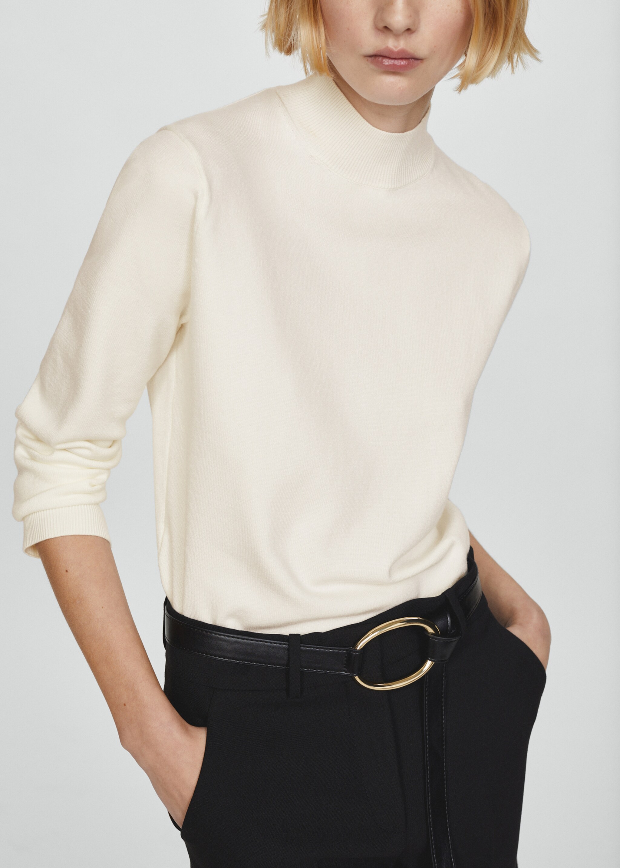 Knitted sweater with perkins neck - Medium plane, Ecru. Ref: 67023271-00.