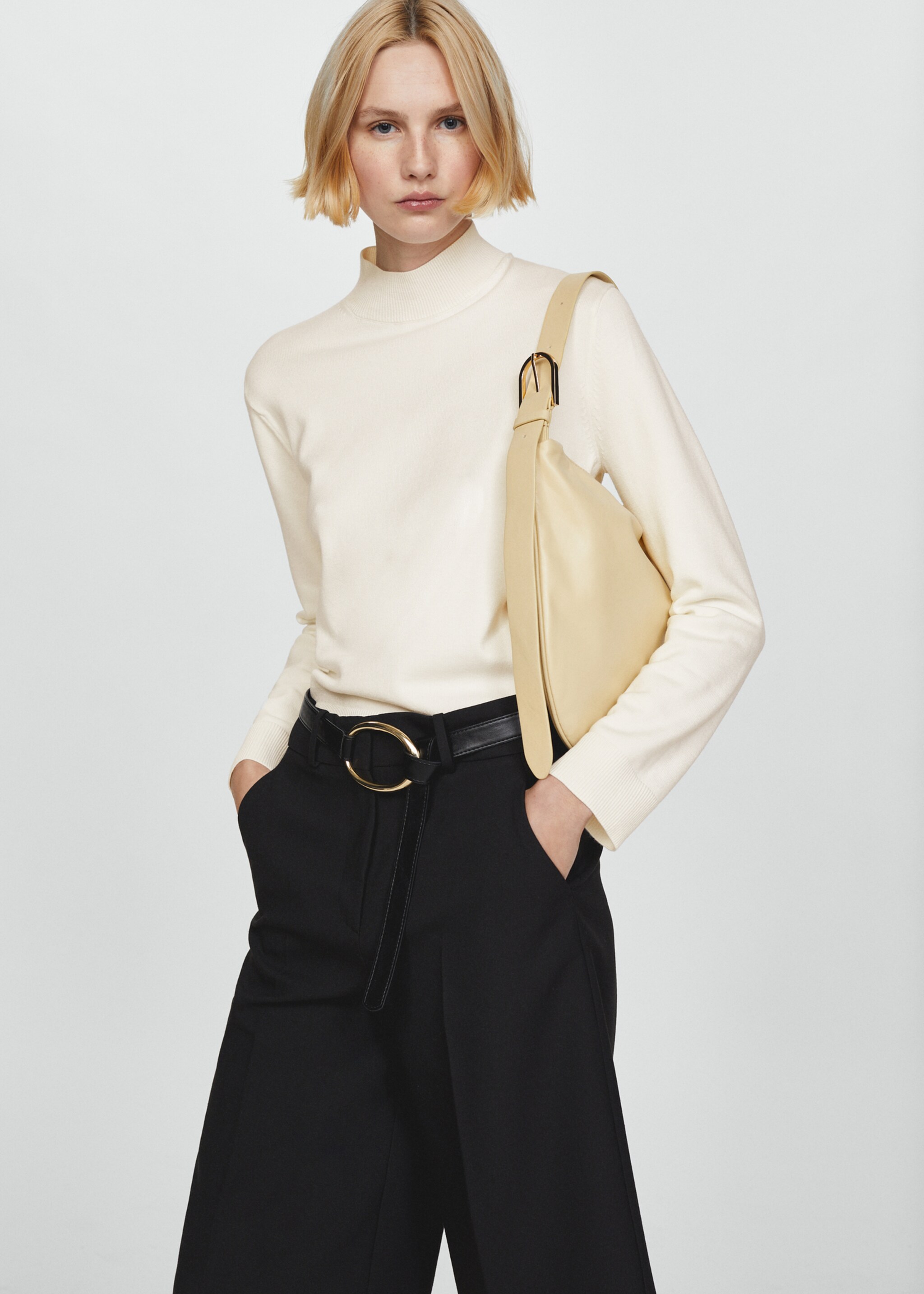 Knitted sweater with perkins neck - Details of the article 6, Ecru. Ref: 67023271-00.