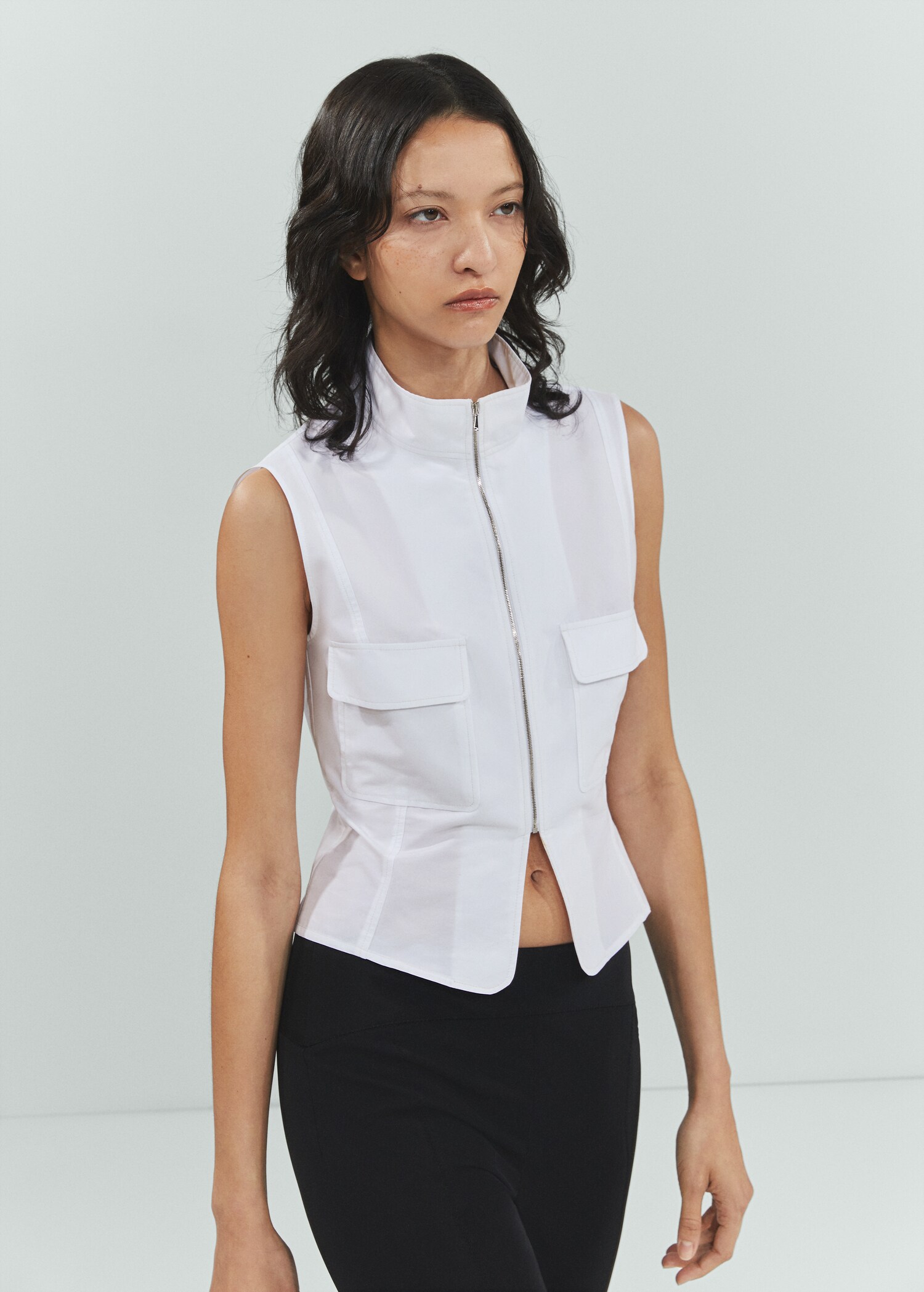 Katoenen mouwloze blouse met rits - Middenvlak