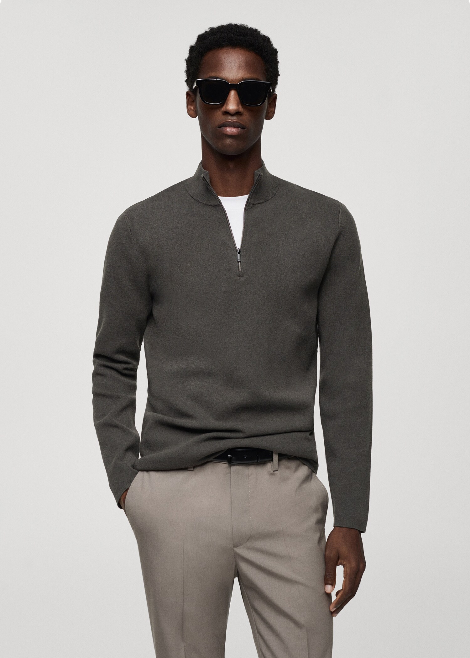 Perkins-neck sweater with zip - Medium plane