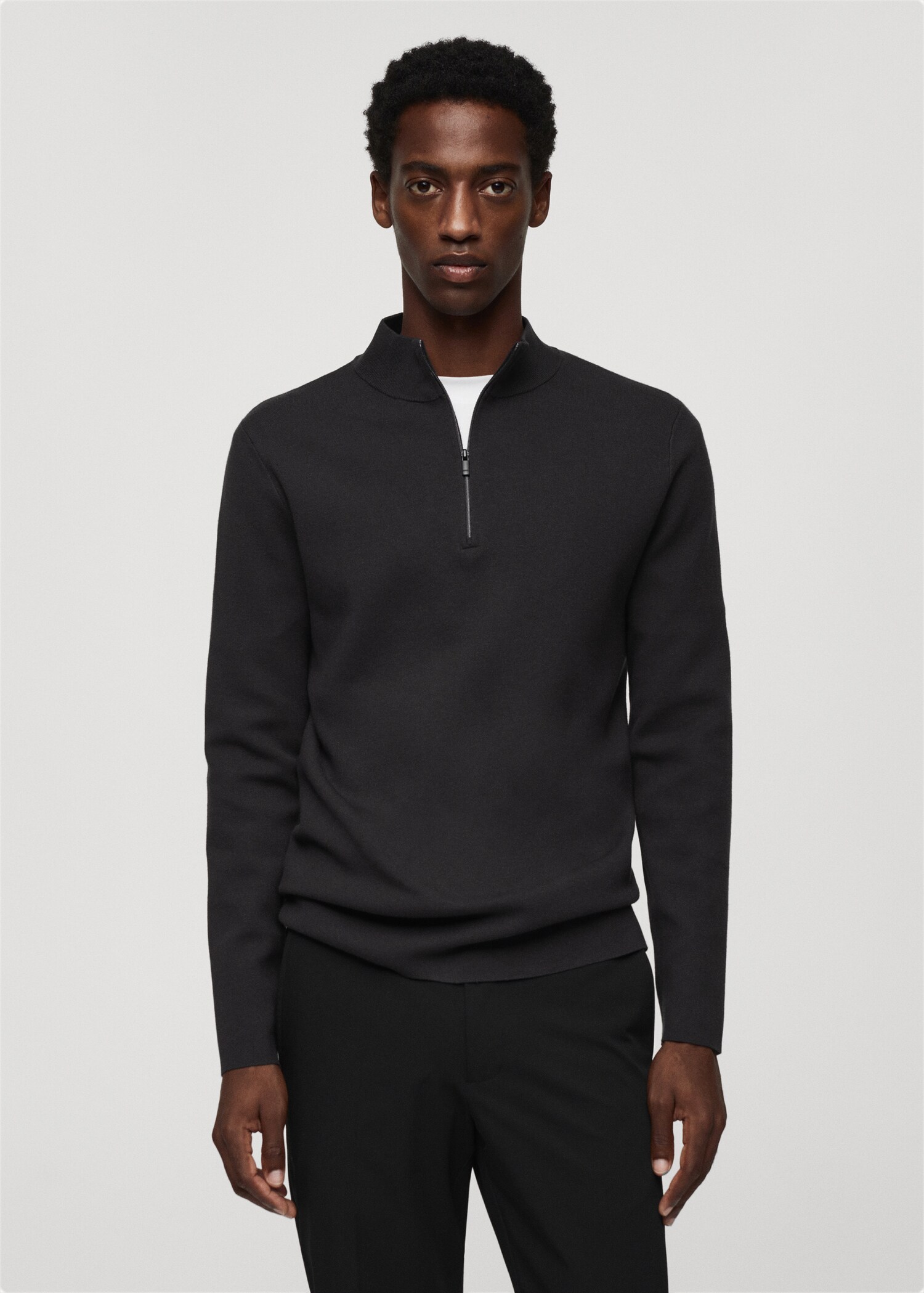 Perkins-neck sweater with zip - Medium plane