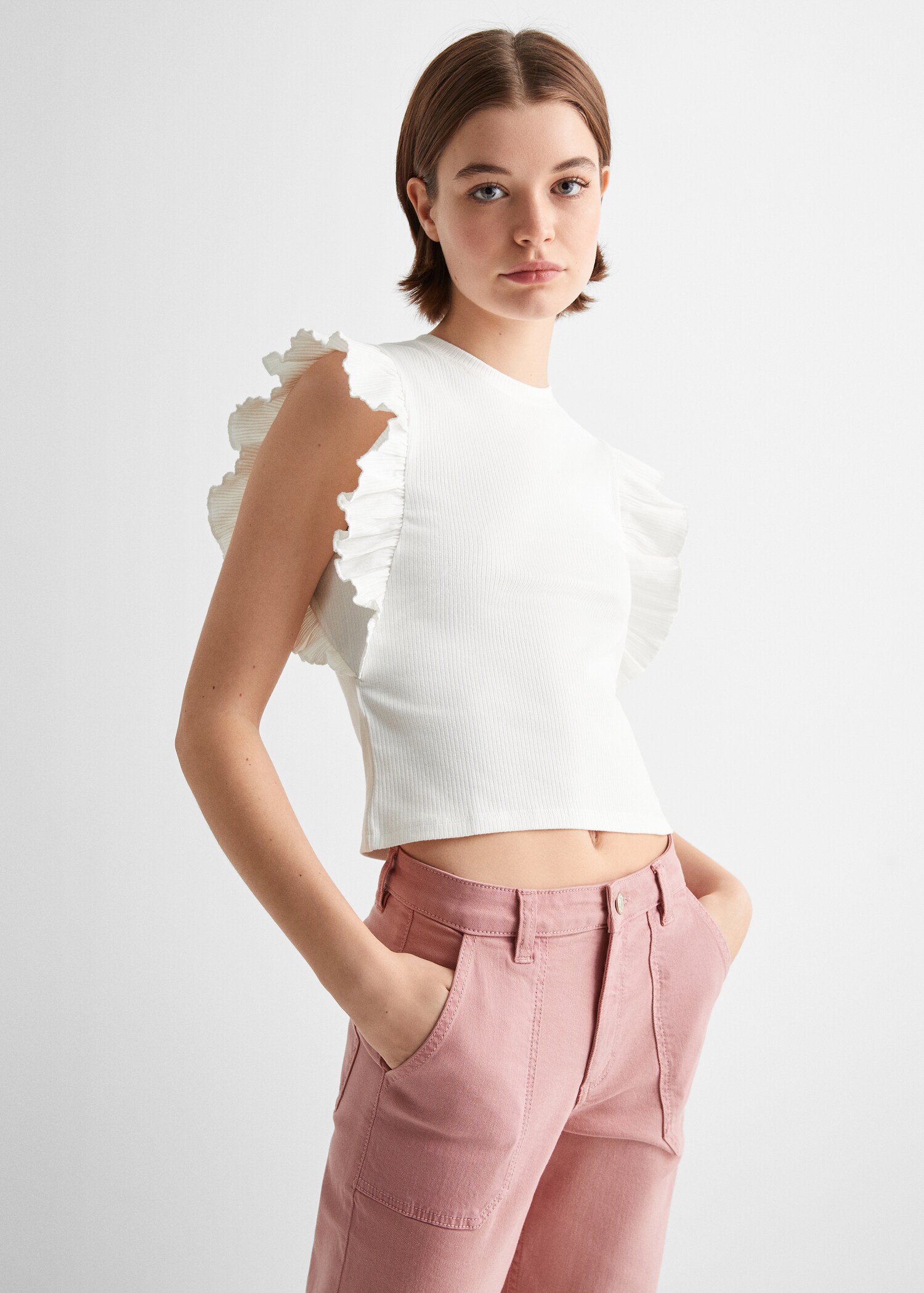 Tricou din bumbac cu volane - Plan mediu