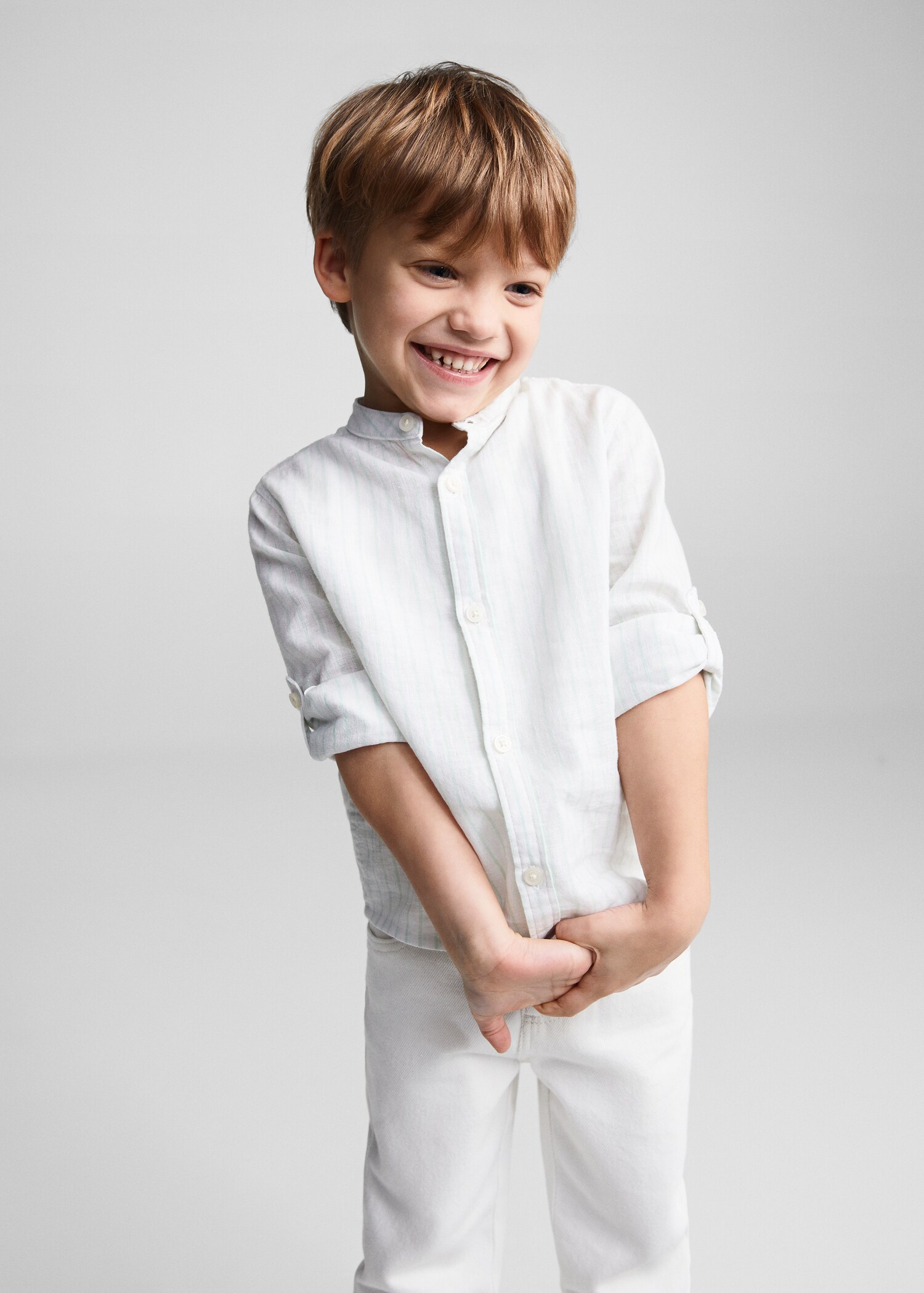 Camicia lino collo alla coreana righe - Piano medio