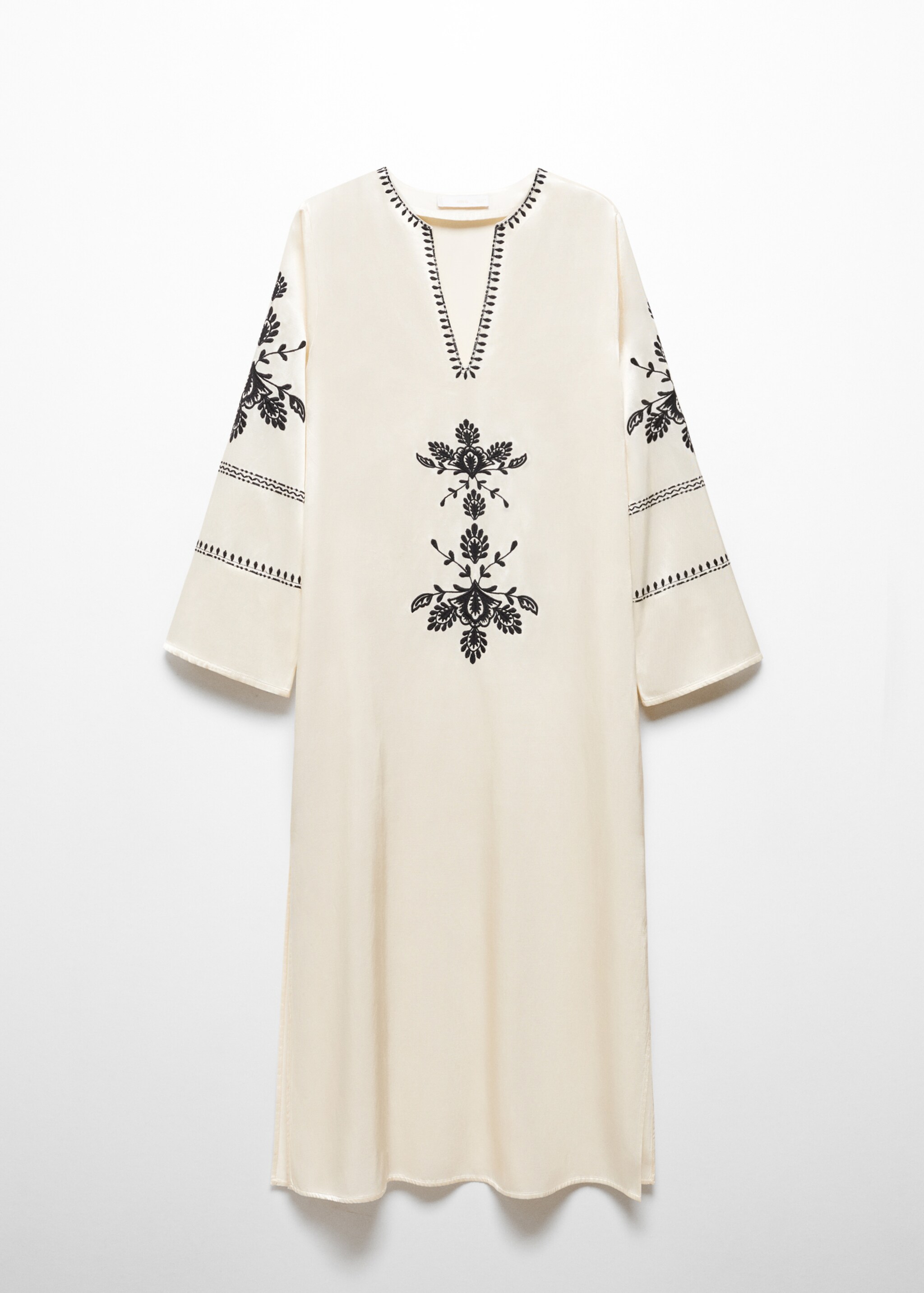 Embroidered dress with side slit - Article without model, Vanilla. Ref: 67025728-00.