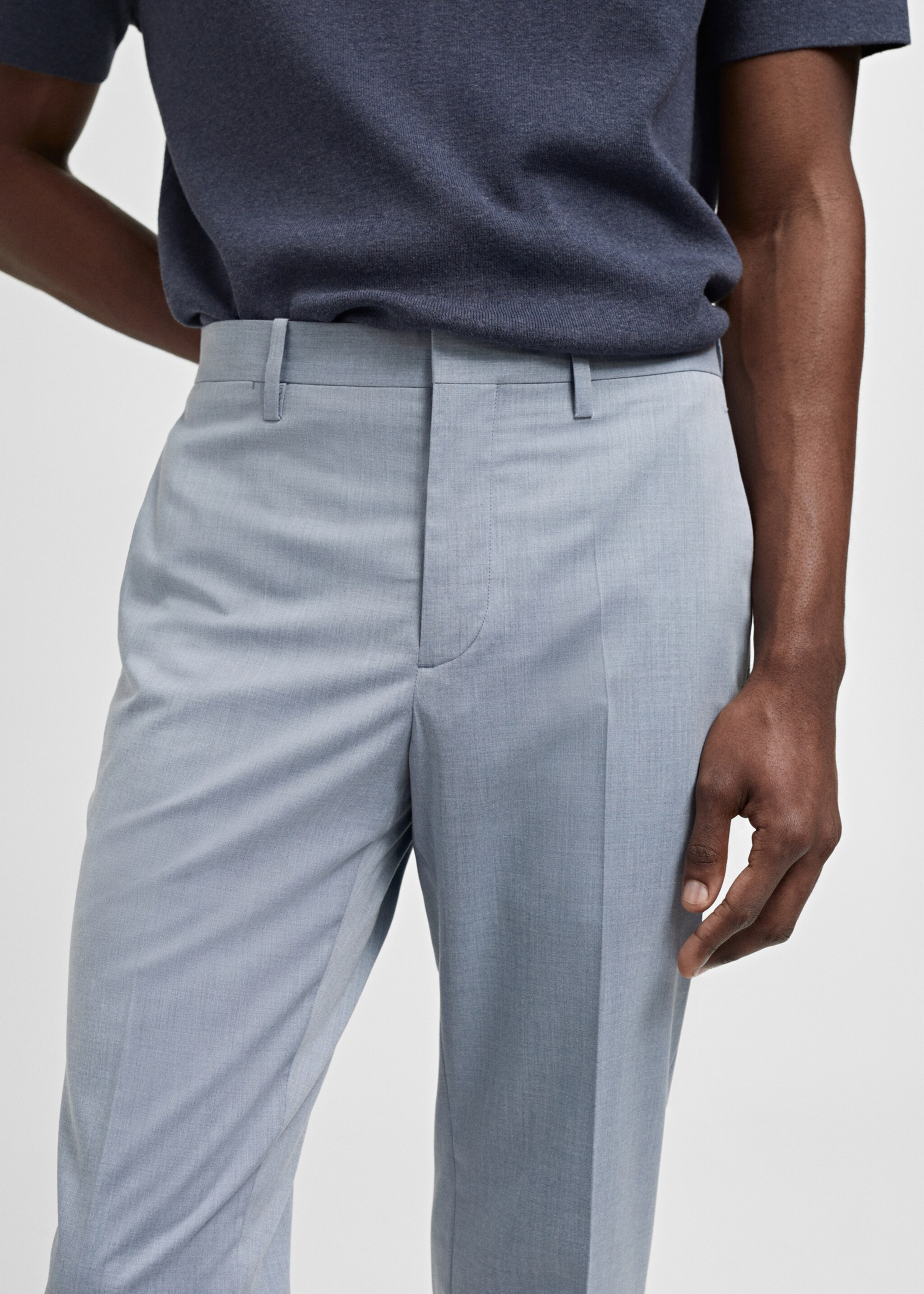 Stretch fabric super slim-fit suit trousers - Details of the article 1, Sky Blue. Ref: 67025985-00.