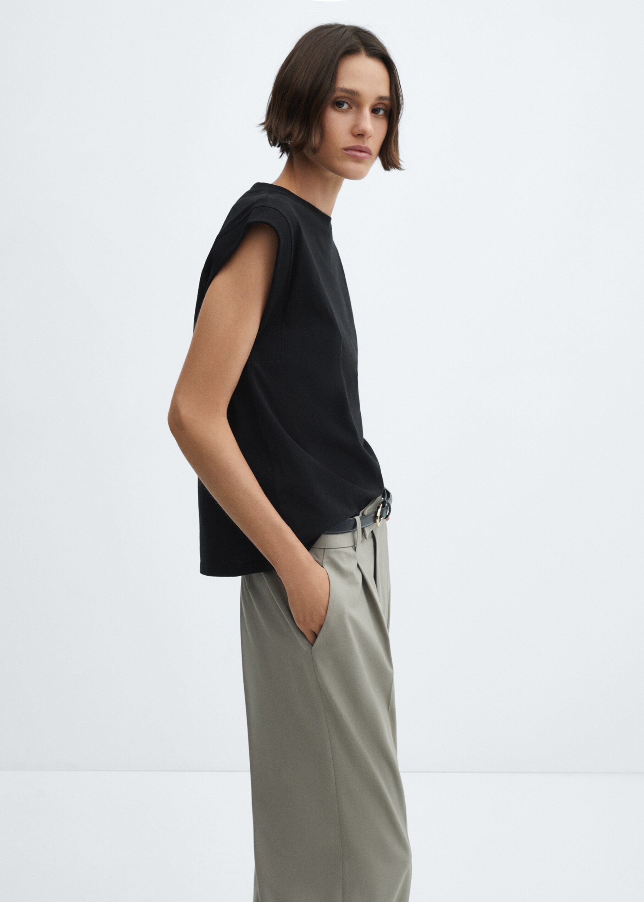 Rounded neck cotton t-shirt - Medium plane, Black. Ref: 67026328-00.