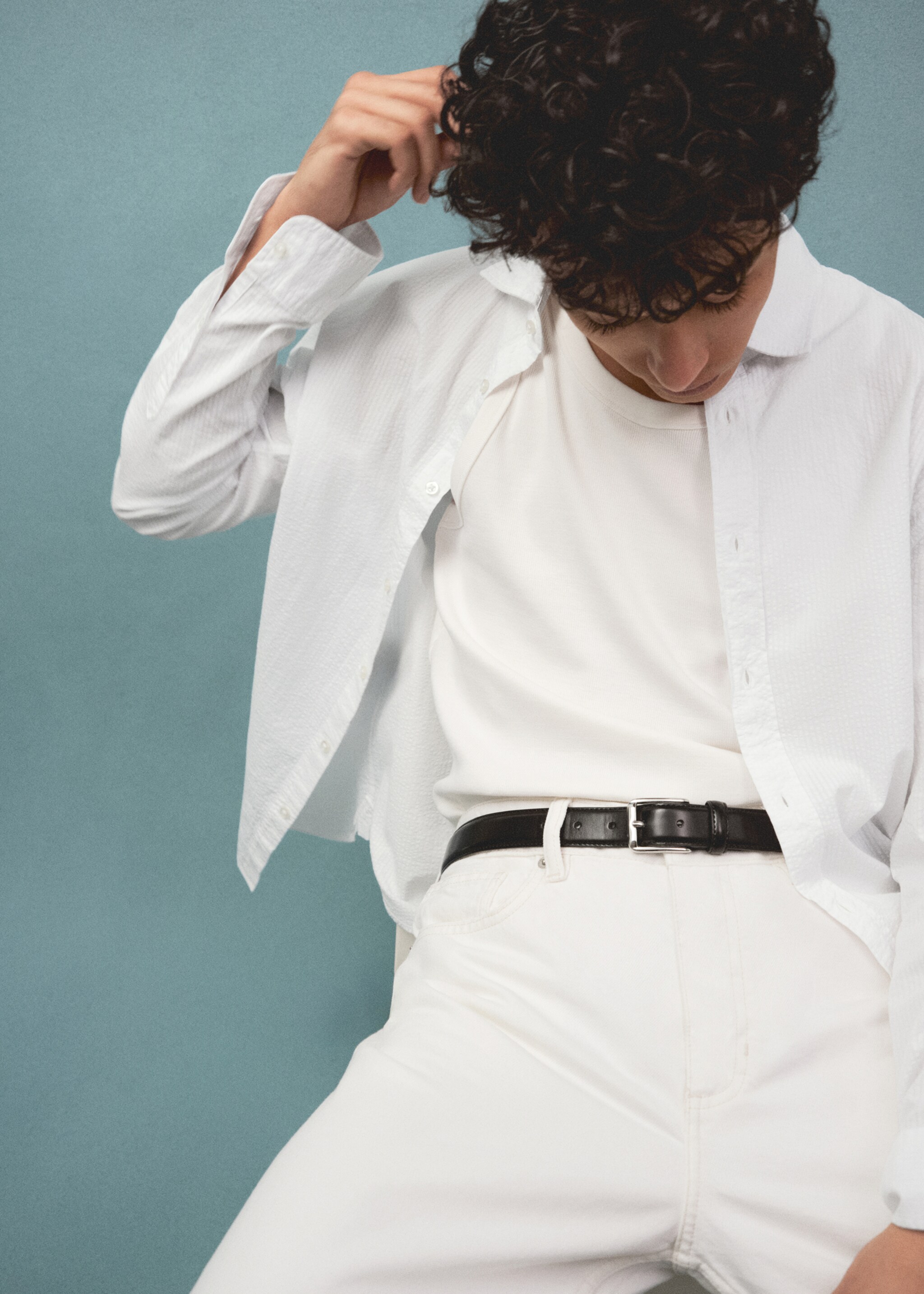 100% seersucker cotton shirt - Details of the article 5, White. Ref: 67026729-00.
