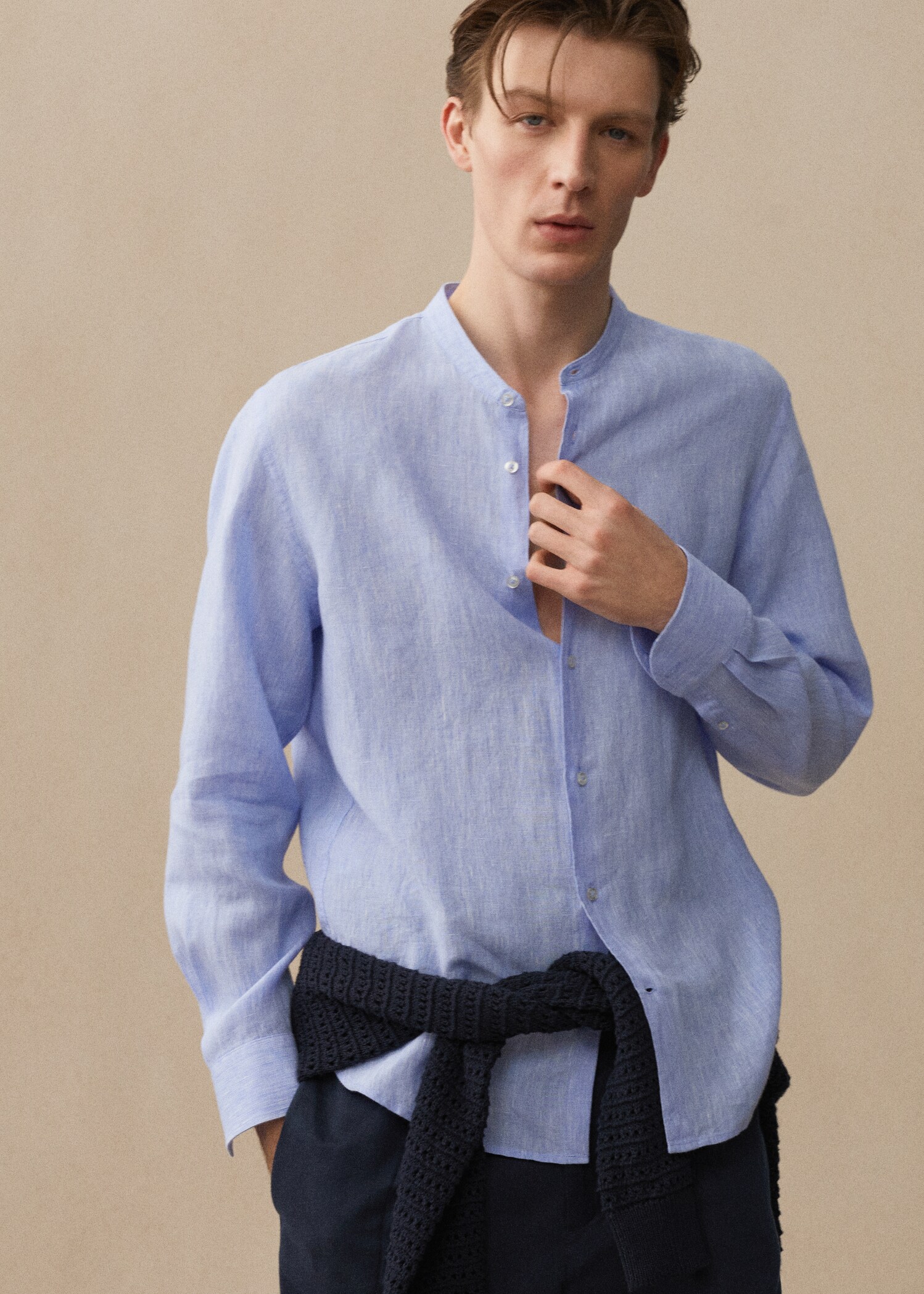 100% linen Mao collar shirt - Details of the article 5