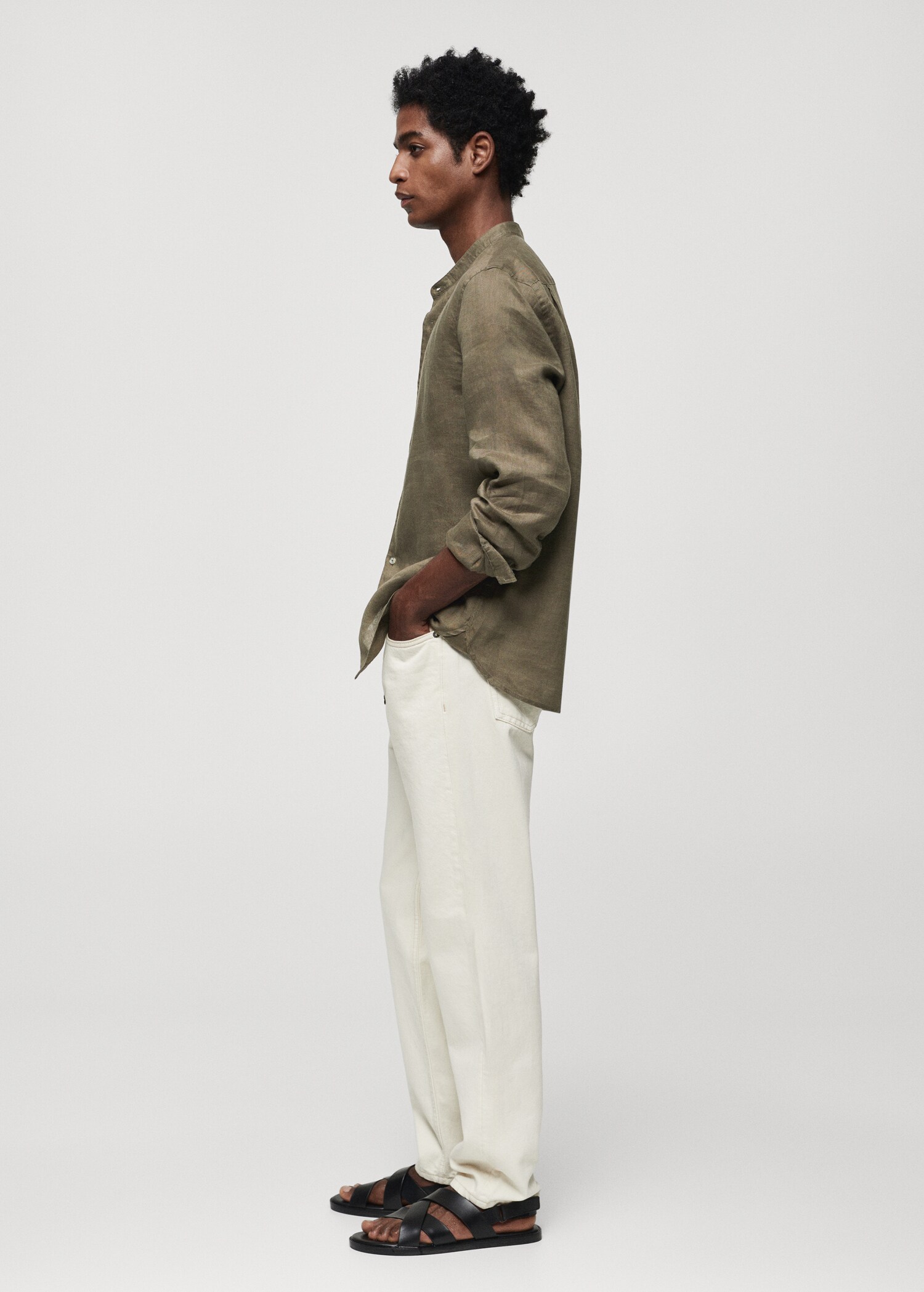 100% linen Mao collar shirt - Details of the article 2