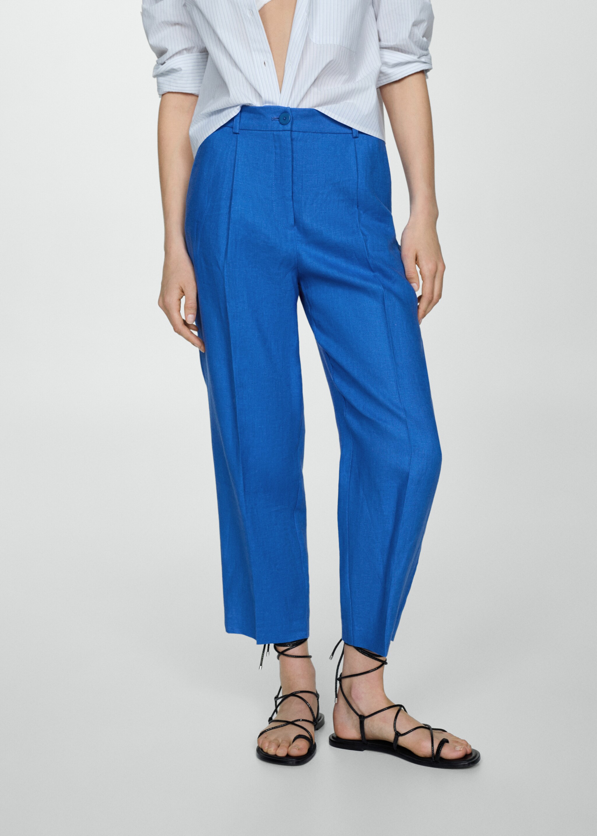 Cropped linen-blend trousers - Medium plane