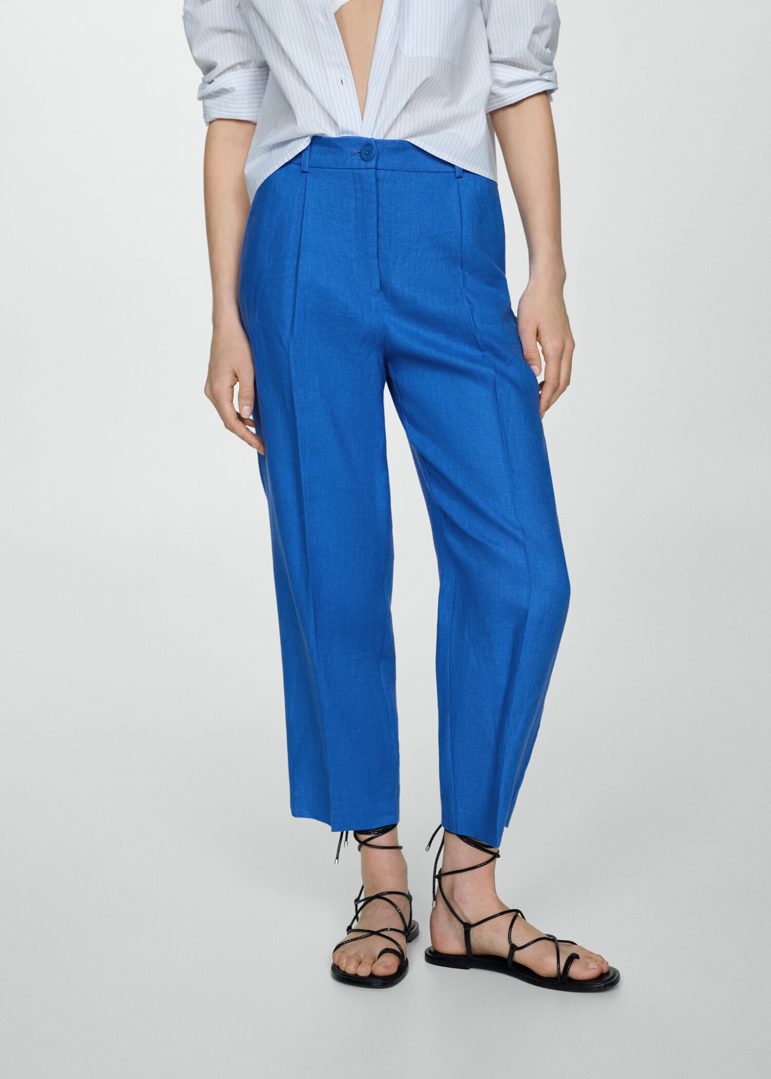 Cropped linen-blend trousers - Medium plane