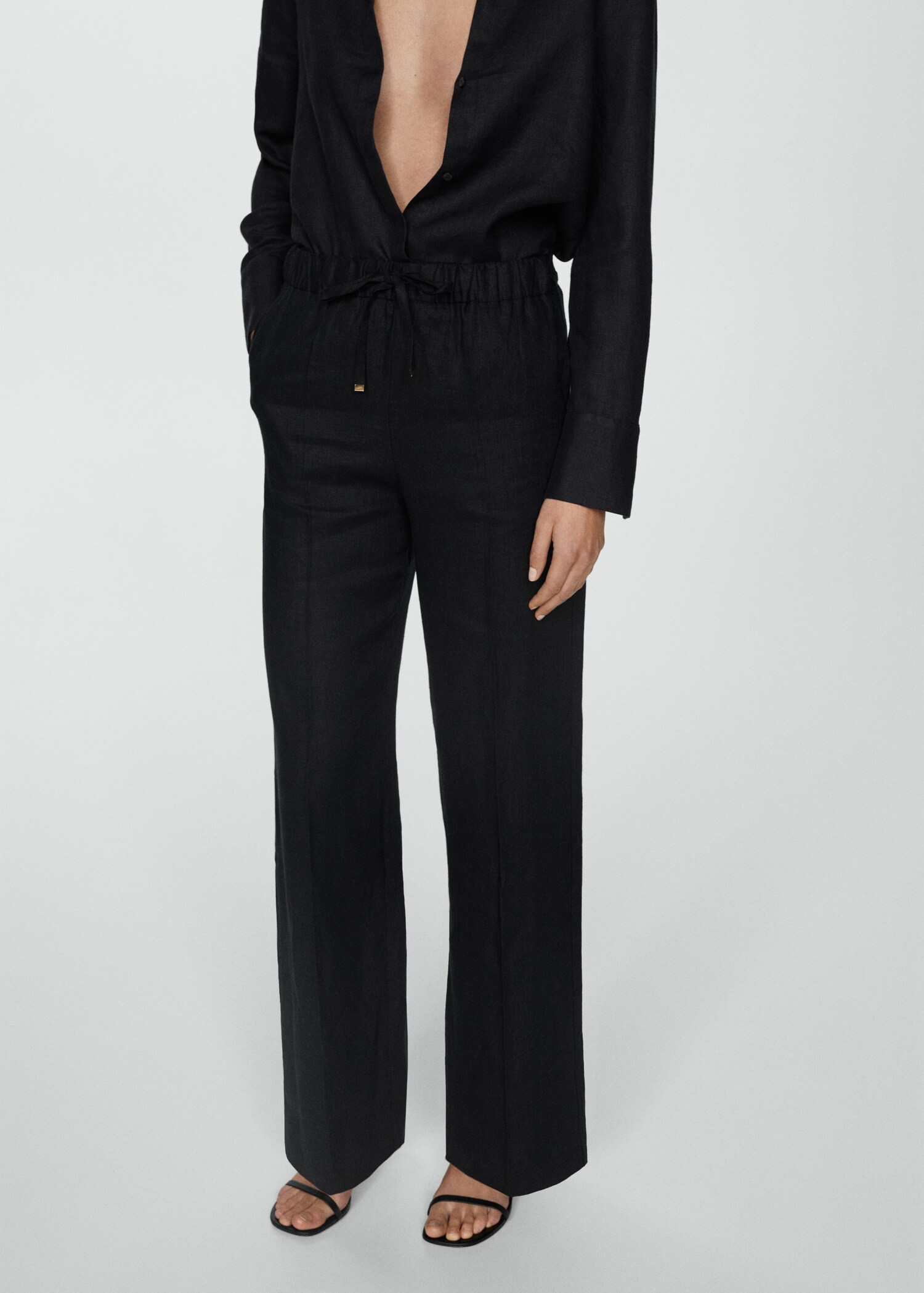 Linnen broek met elastische tailleband - Middenvlak