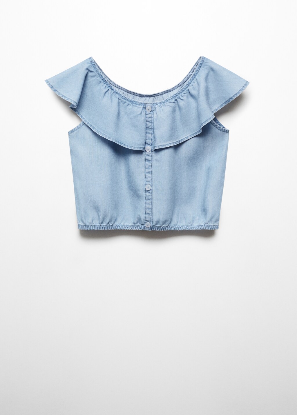 denim ruffle crop top