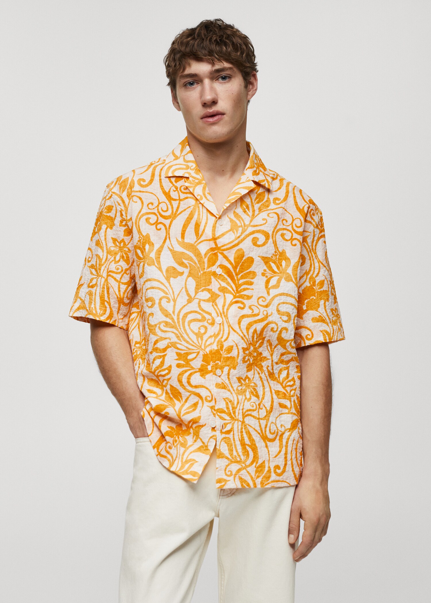 Printed textured cotton shirt - Medium plane