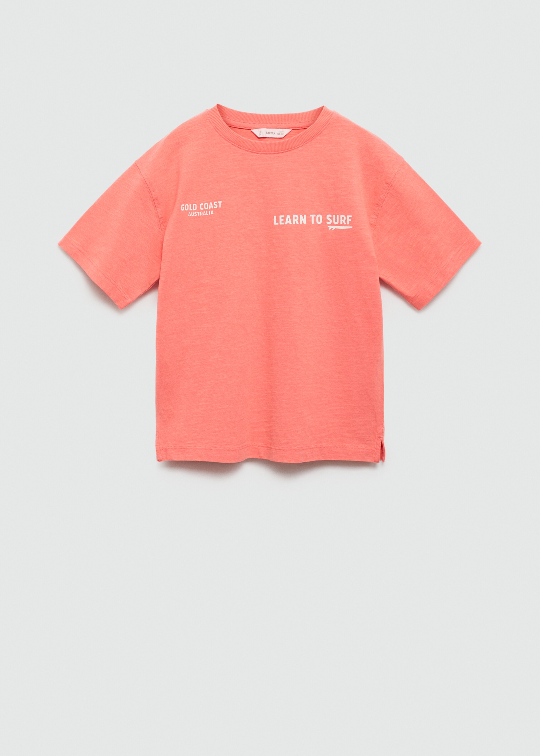 Tryckt bomull-blandning t-shirt - Artikel utan modell, Korall röd. Ref: 67027714-00.
