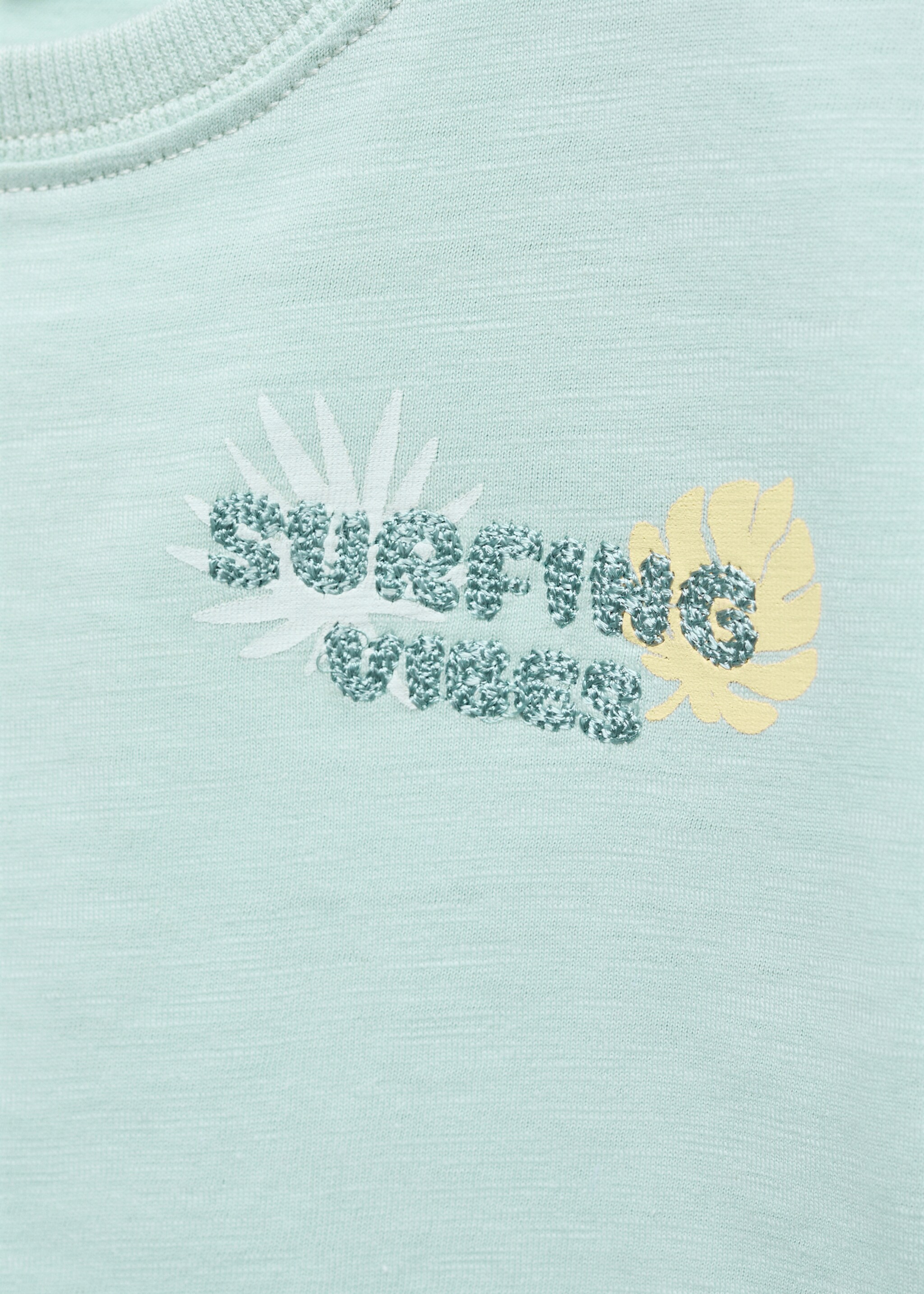 Embroidered message T-shirt - Details of the article 8, Aqua Green. Ref: 67027716-00.