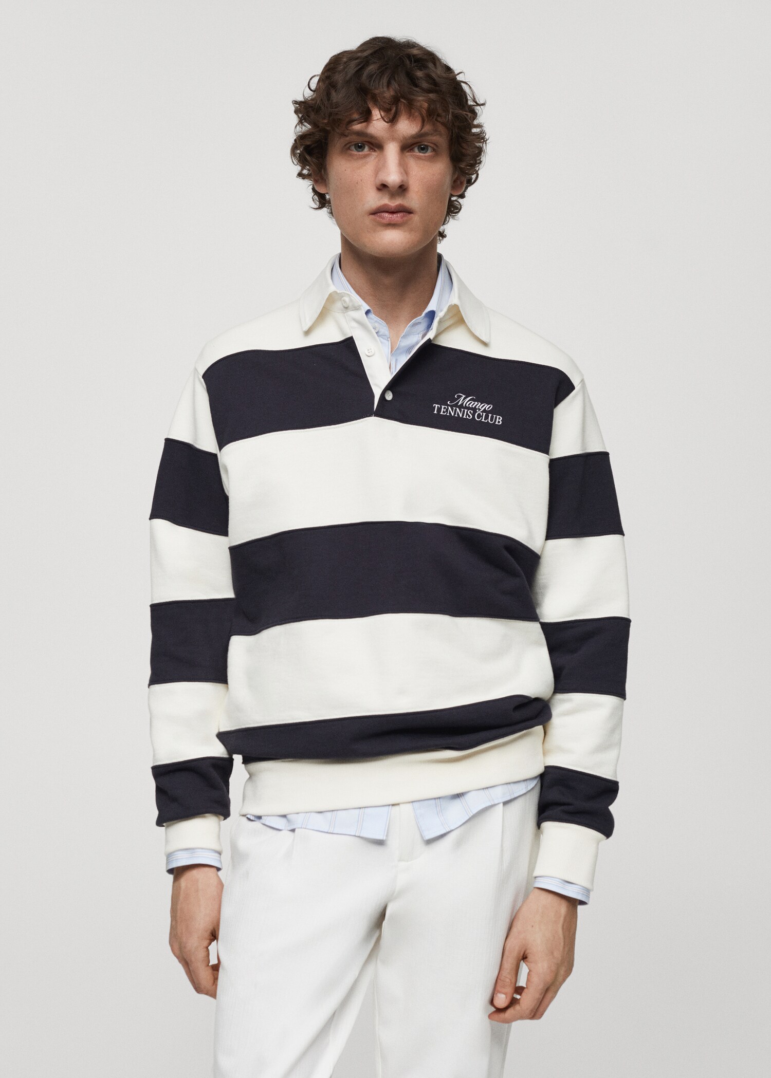 Embroidered striped polo sweatshirt - Medium plane