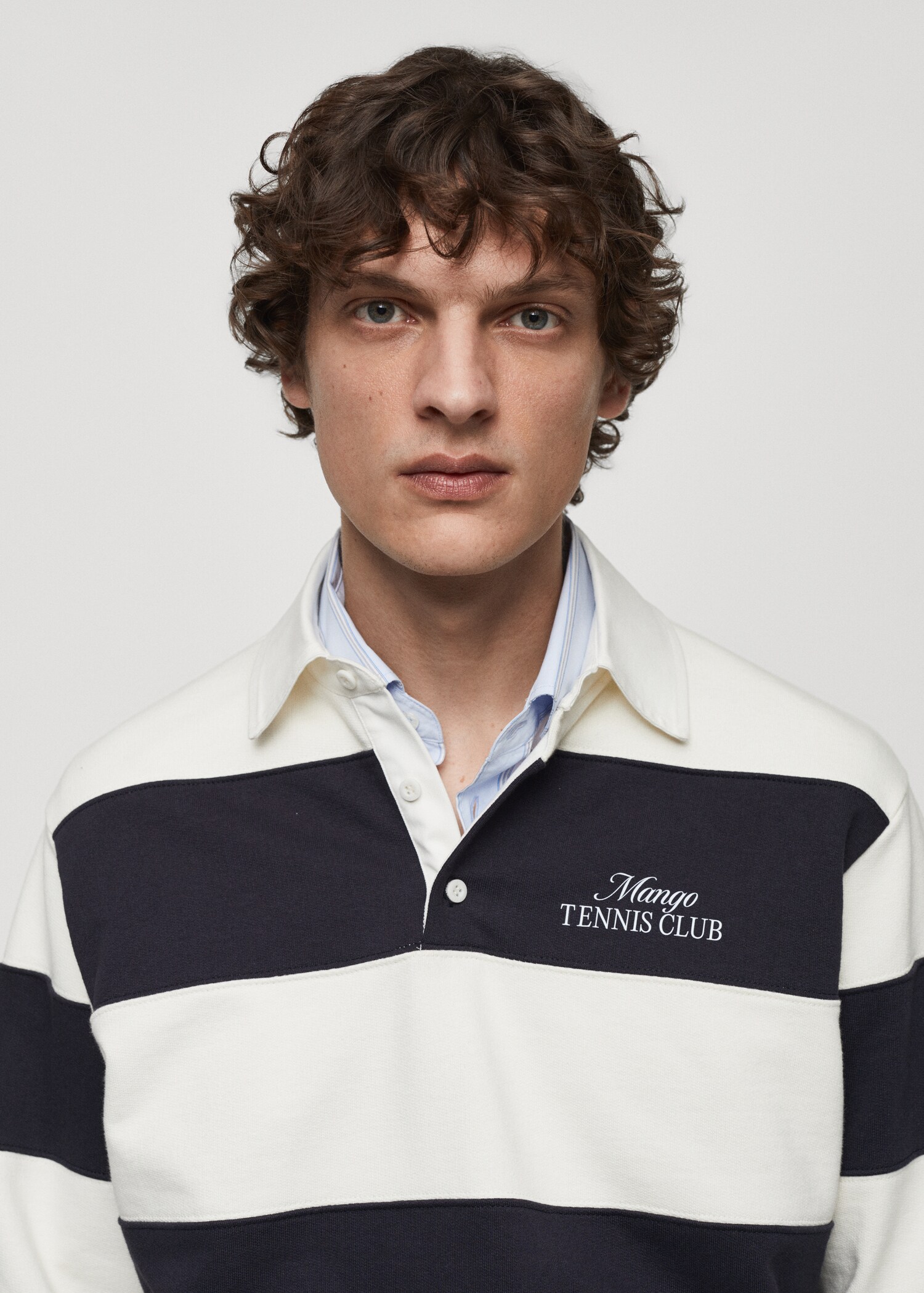 Embroidered striped polo sweatshirt - Details of the article 1