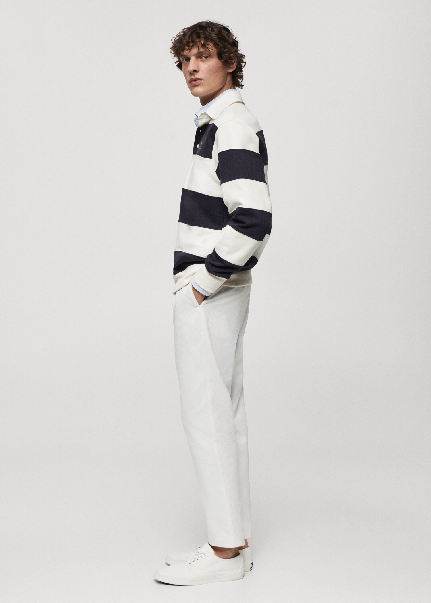 Embroidered striped polo sweatshirt - Details of the article 2