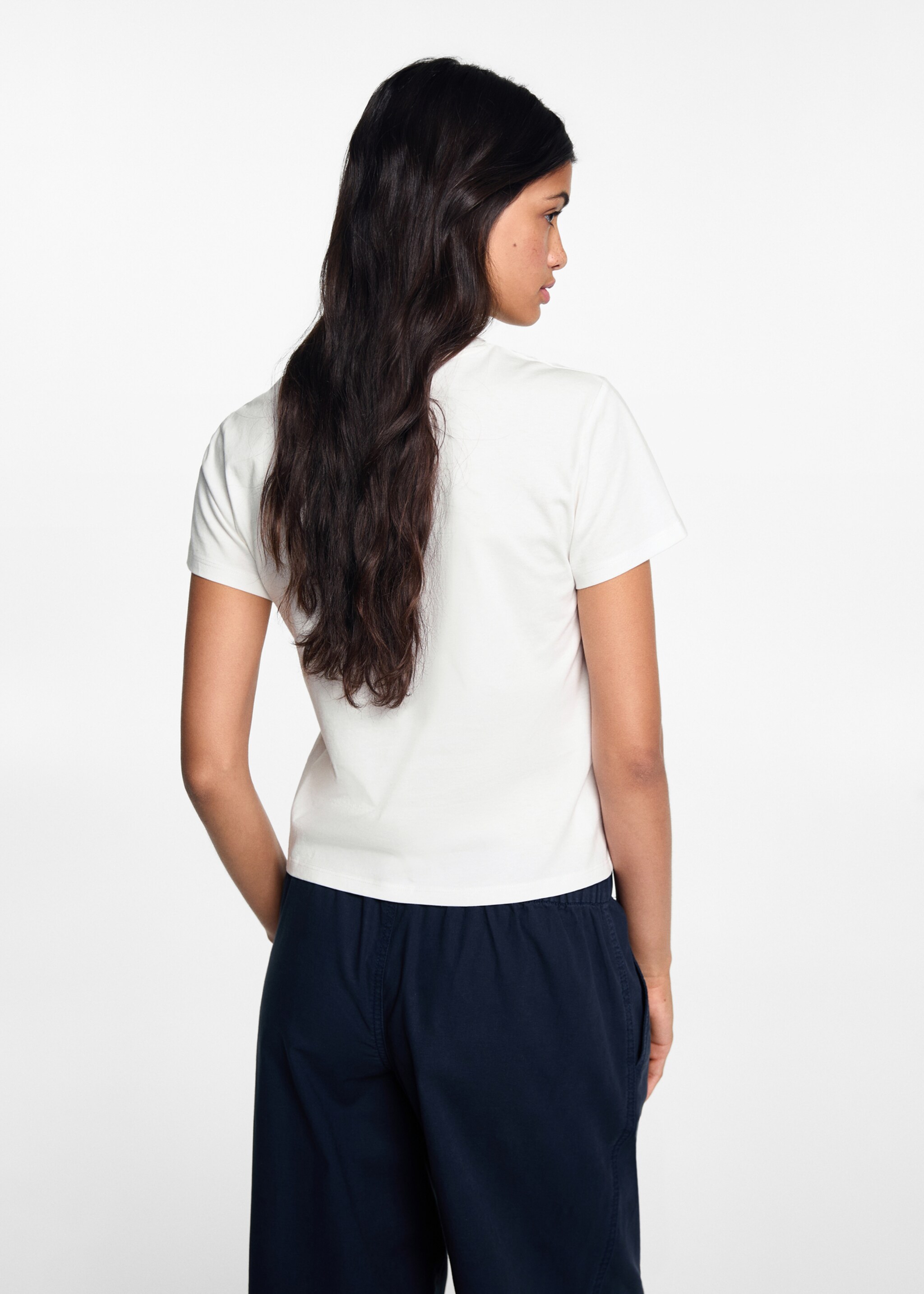 Embroidered detail cotton T-shirt - Reverse of the article, Off White. Ref: 67028272-00.