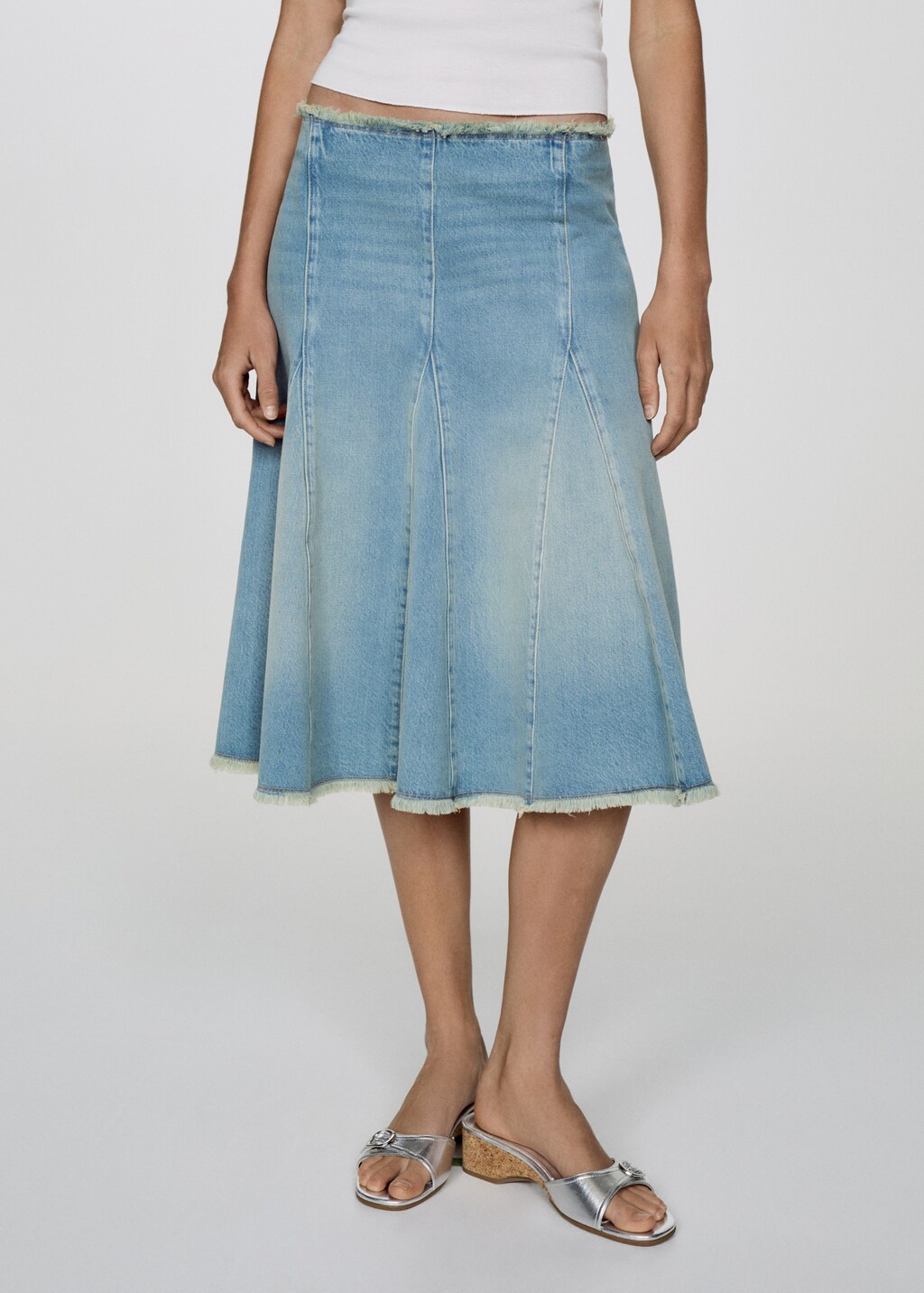 Denim skirt with frayed ends - Women | MANGO OUTLET USA