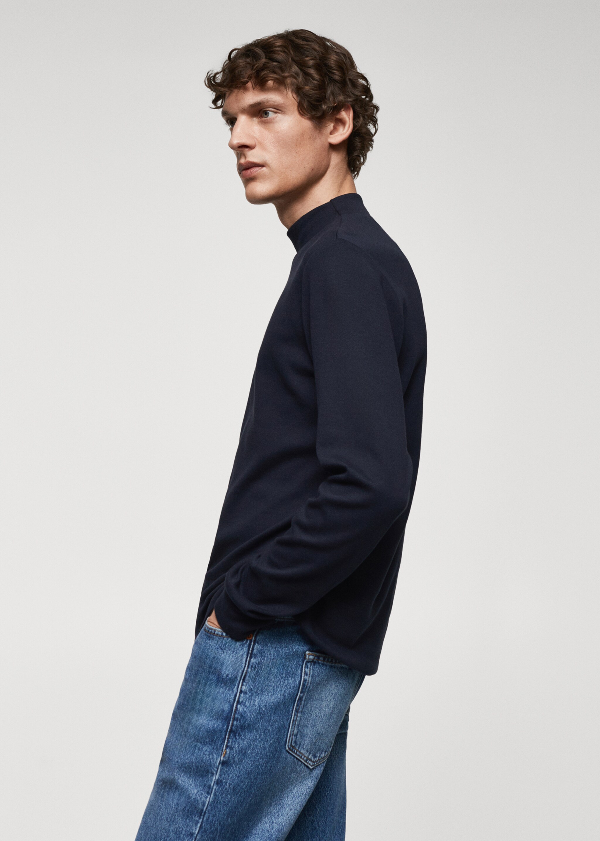Perkins-neck long-sleeved t-shirt - Details of the article 2, Dark Navy. Ref: 67030442-00.