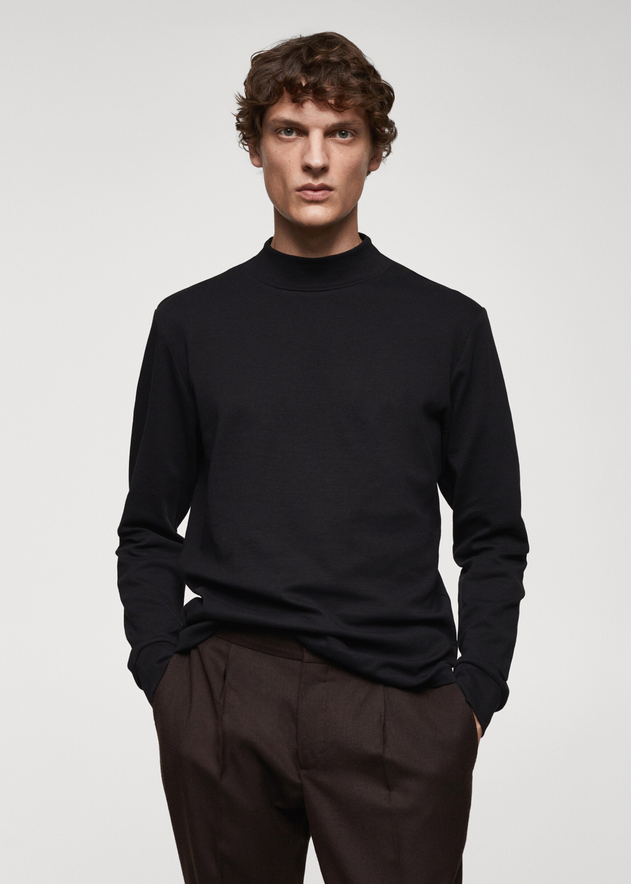 Perkins-neck long-sleeved t-shirt - Medium plane, Black. Ref: 67030442-00.