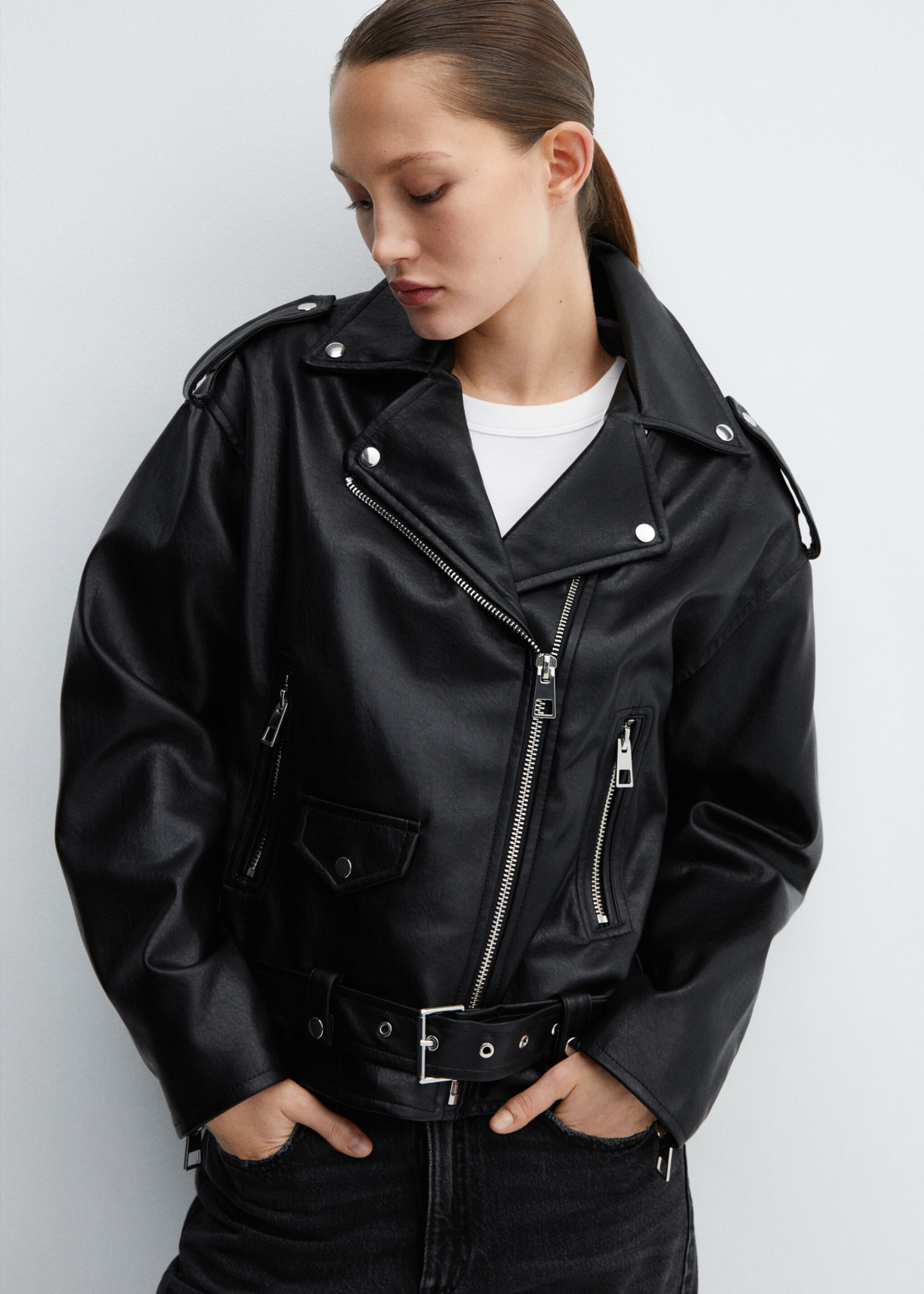 Veste biker simili-cuir - Plan moyen