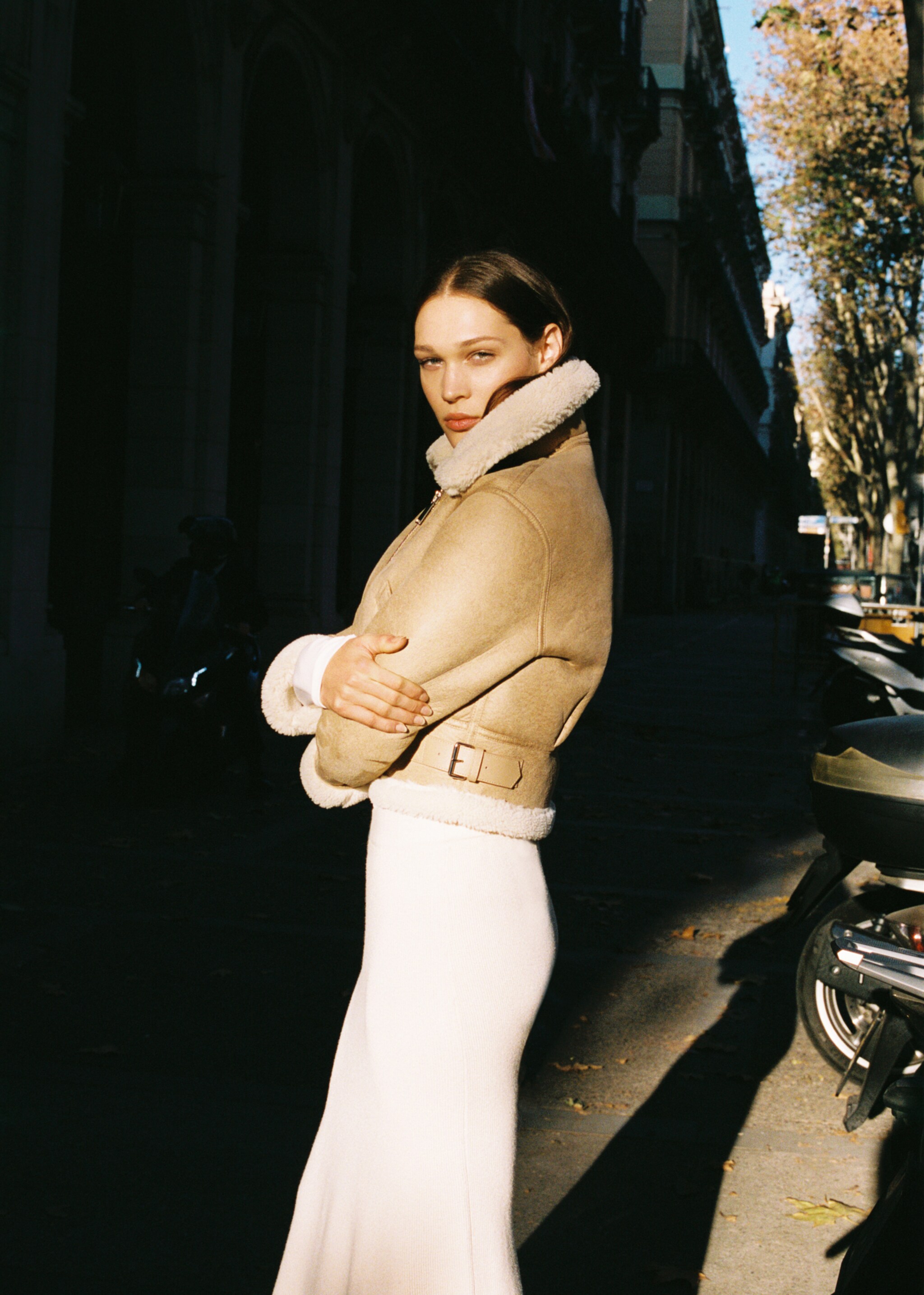 Shearling-lined leather-effect jacket - Details of the article 7, Beige. Ref: 67030446-00.