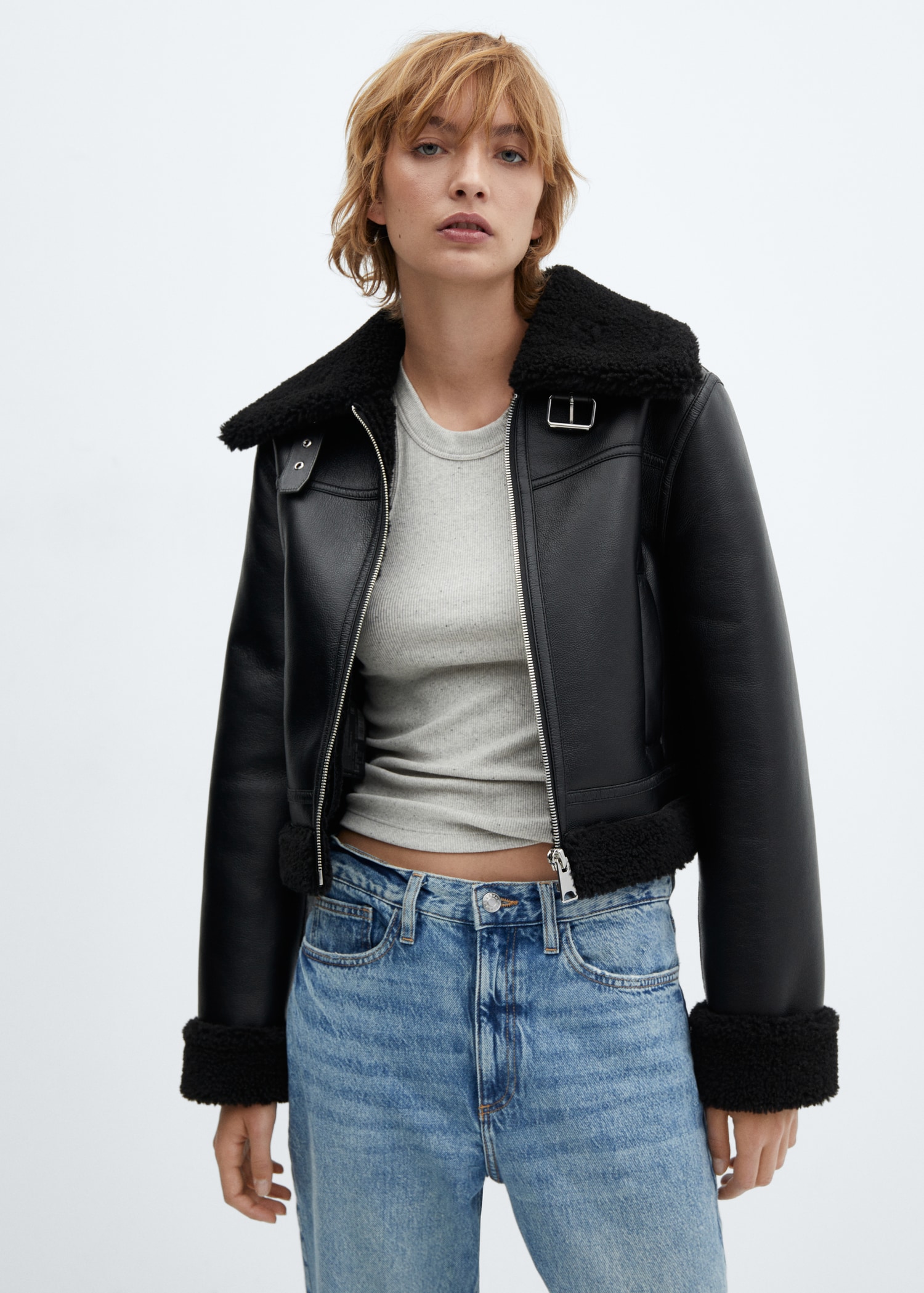 Doble Faz Veste Double Face Faux Fur Leather Jacket Zara Top