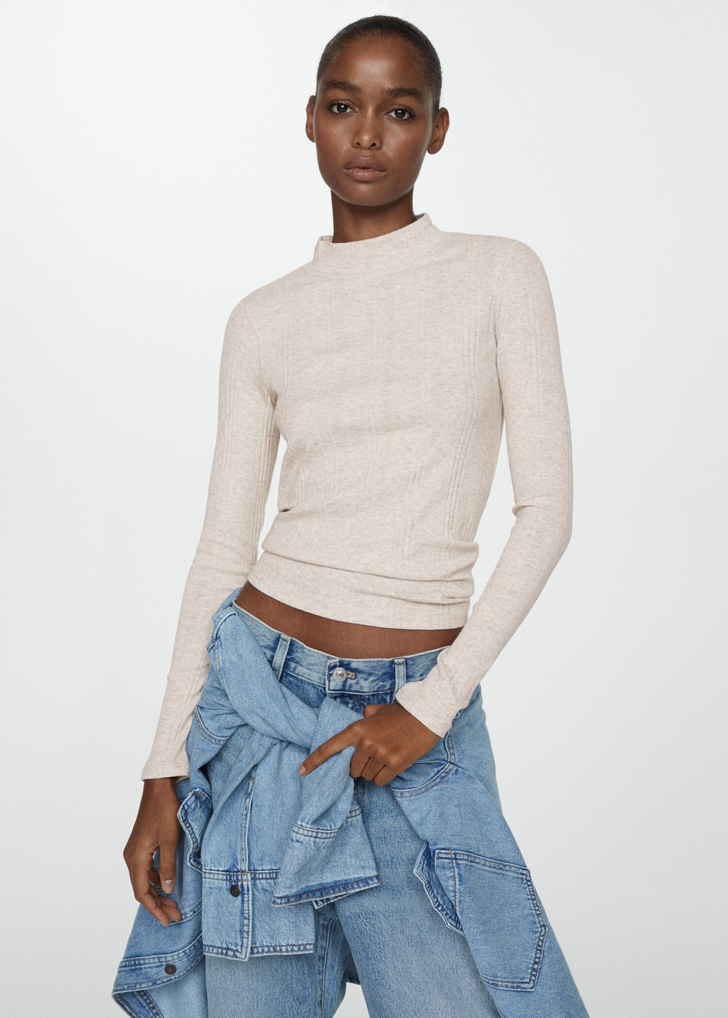 Ribbed t-shirt with perkins neck - Medium plane