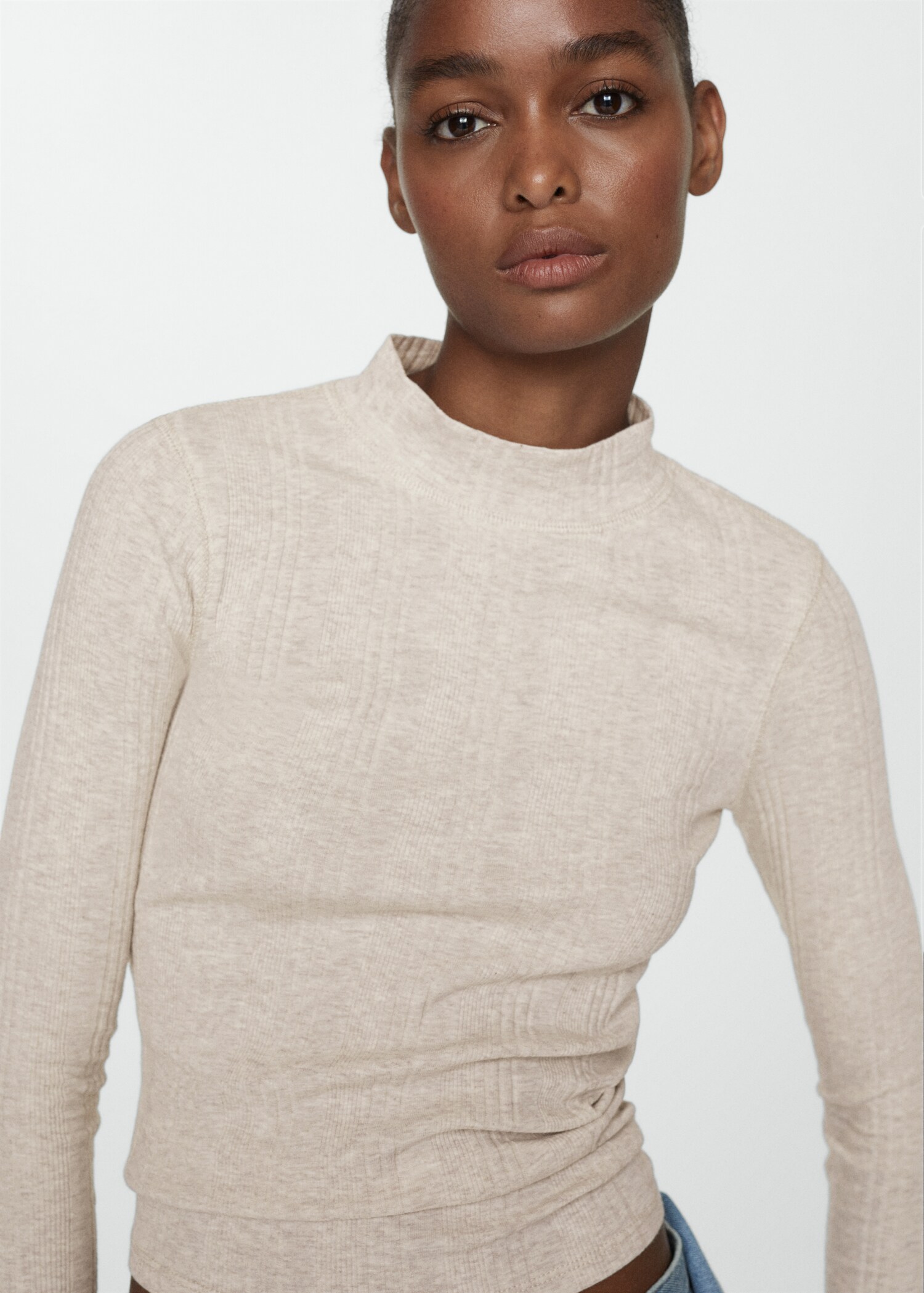 Ribbed t-shirt with perkins neck - Details of the article 1