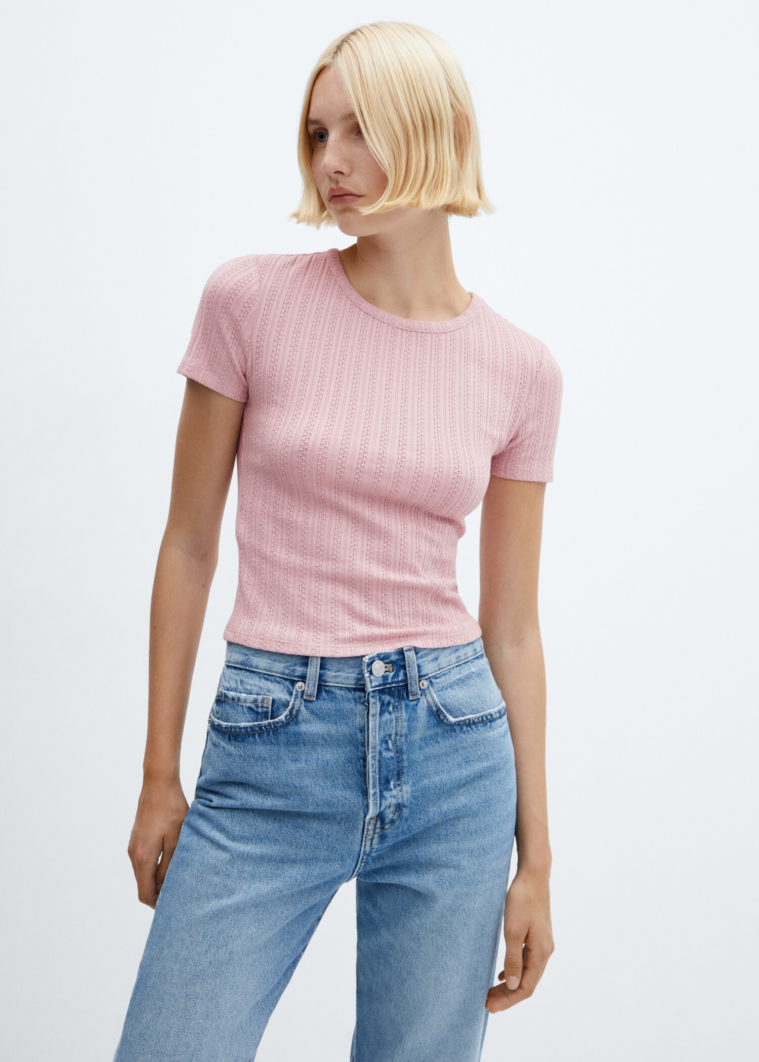 Ribbstickad t-shirt textur - Bild av mittparti