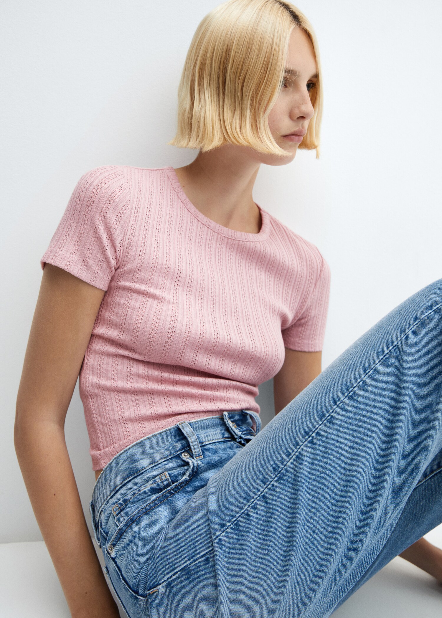 Ribbstickad t-shirt textur - Detaljer om artikeln 2