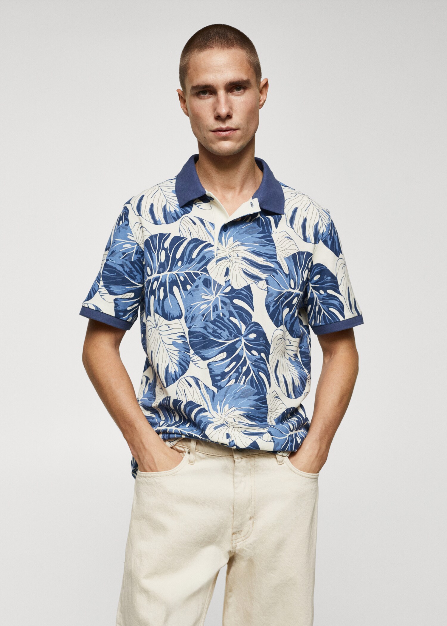 Tropical print cotton polo shirt - Medium plane