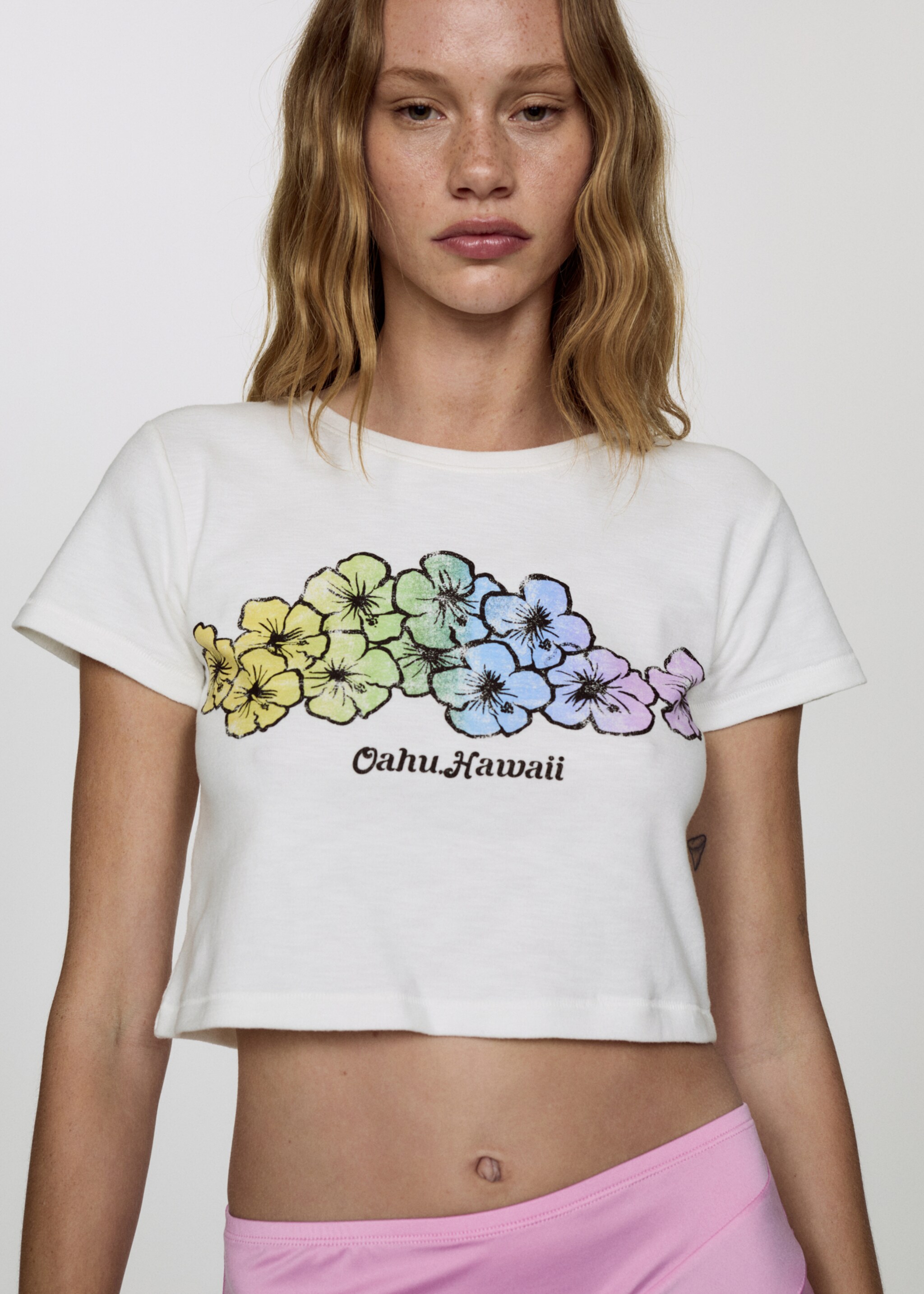 Printed cropped t-shirt - Medium plane