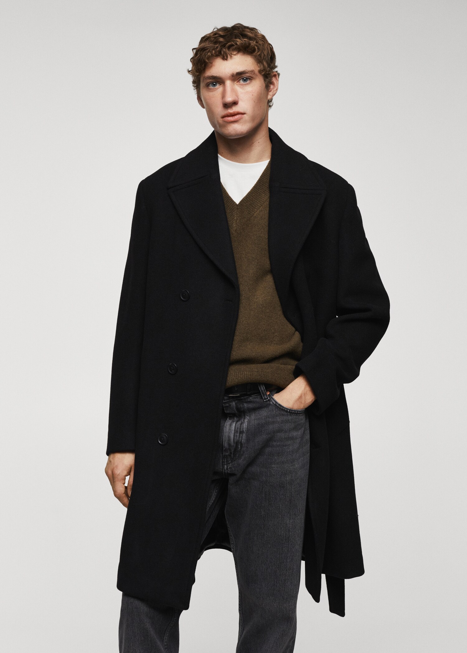Handmade wool coat with belt - Medium plane